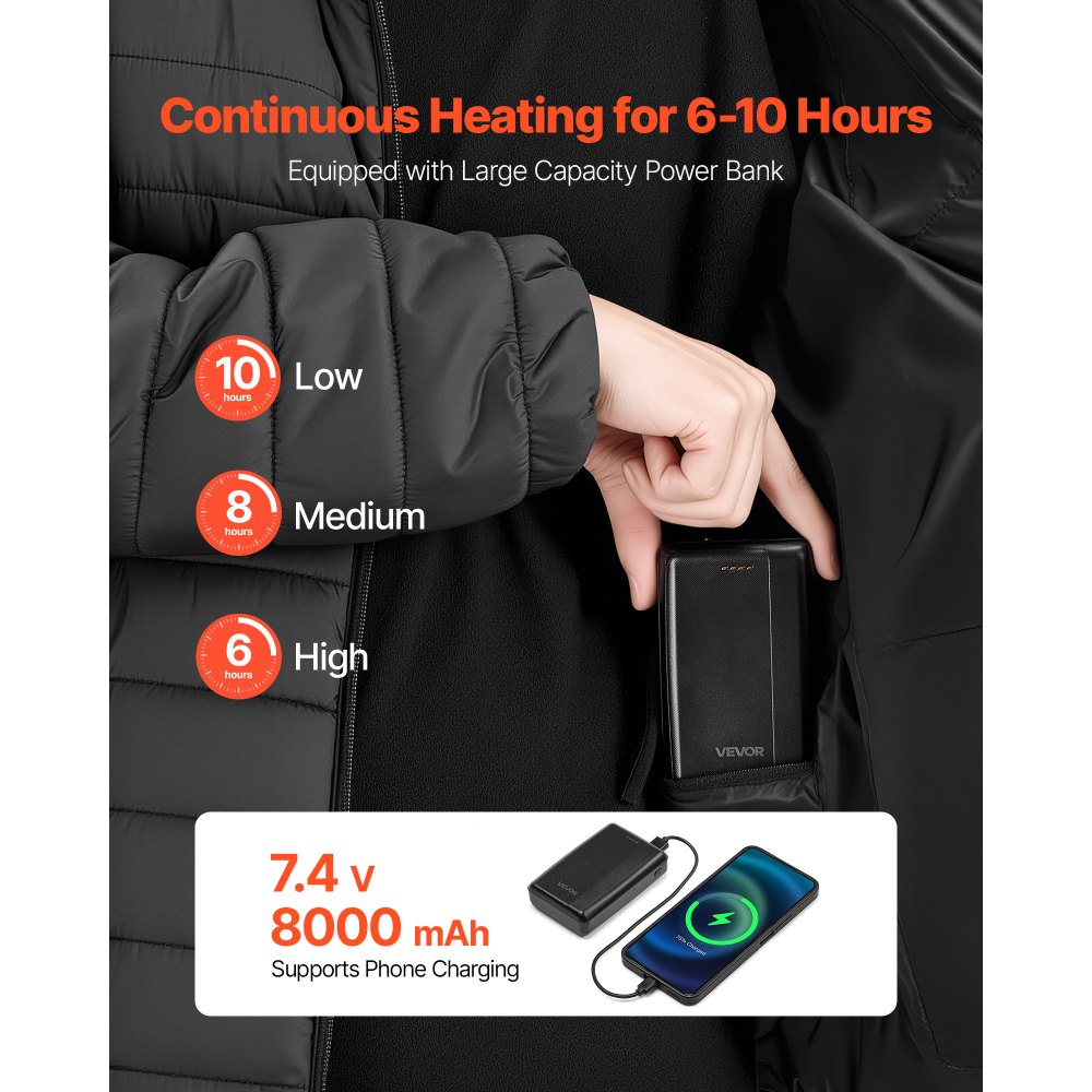 Θερμαινόμενο μπουφάν VEVOR για άνδρες με μπαταρία 7.4V, ηλεκτρικό θερμαινόμενο παλτό με μαλακό κέλυφος, αντιανεμικό ελαφρύ εξωτερικό ένδυμα με 6 ζώνες θέρμανσης και 3 ρυθμίσεις θερμότητας για πεζοπορία, εργασία σε εξωτερικούς χώρους, μαύρο Θερμαινόμενο μπουφάν VEVOR για άνδρες με μπαταρία 7.4V, ηλεκτρικό θερμαινόμενο παλτό με μαλακό κέλυφος, αντιανεμικό ελαφρύ εξωτερικό ένδυμα με 6 ζώνες θέρμανσης και 3 ρυθμίσεις θερμότητας για πεζοπορία, εργασία σε εξωτερικούς χώρους, μαύρο