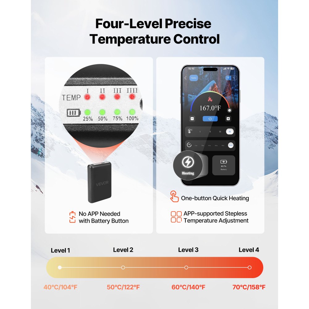 Θερμαινόμενες κάλτσες VEVOR, πολύ μεγάλου μεγέθους, επαναφορτιζόμενες θερμαινόμενες κάλτσες με μπαταρία 5000mAh και 4 επίπεδα θέρμανσης, ηλεκτρική θερμαινόμενη κάλτσα με έλεγχο APP για άνδρες και γυναίκες, θερμαντήρας ποδιών για κυνήγι, ιππασία, κατασκήνωση, πεζοπορία Θερμαινόμενες κάλτσες VEVOR, πολύ μεγάλου μεγέθους, επαναφορτιζόμενες θερμαινόμενες κάλτσες με μπαταρία 5000mAh και 4 επίπεδα θέρμανσης, ηλεκτρική θερμαινόμενη κάλτσα με έλεγχο APP για άνδρες και γυναίκες, θερμαντήρας ποδιών για κυνήγι, ιππασία, κατασκήνωση, πεζοπορία