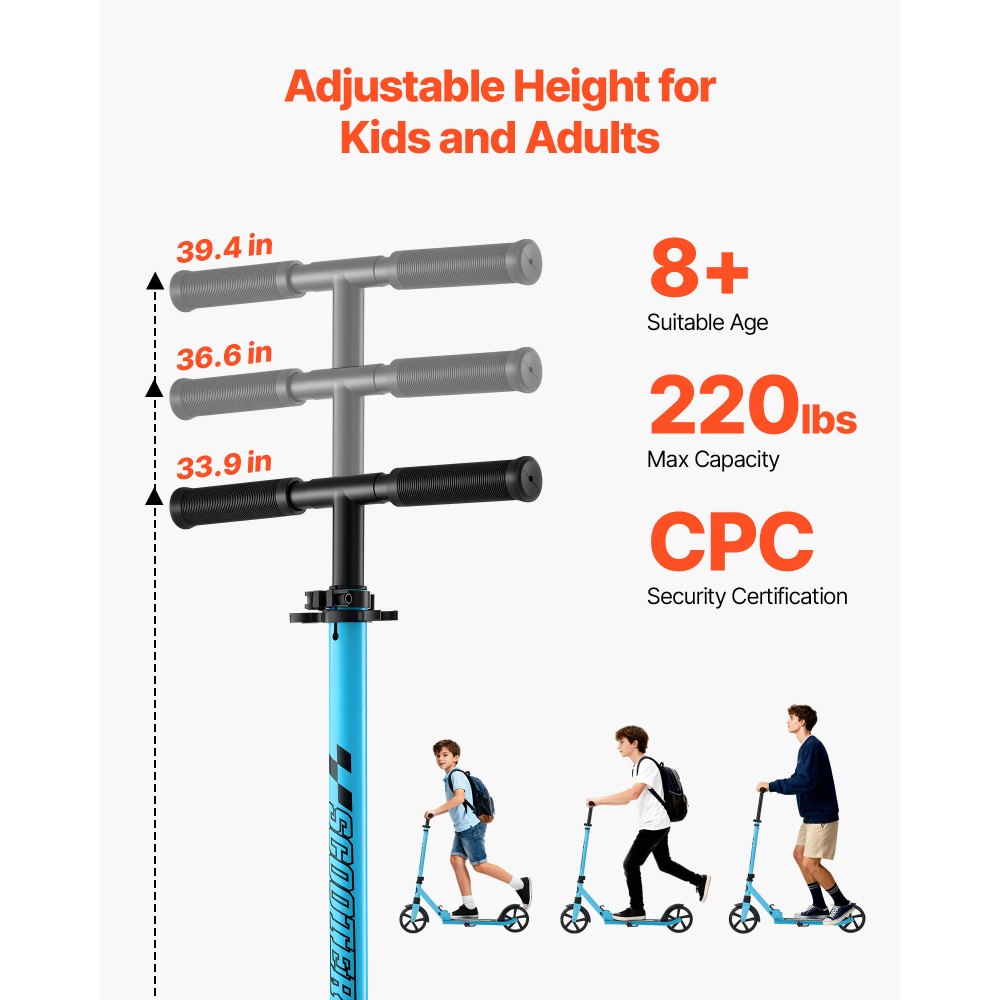 Πατίνι VEVOR για παιδιά 8+ ετών, εφήβους και ενήλικες, δίτροχο πατίνι για νήπια με ρυθμιζόμενο ύψος τιμονιού, φαρδύ αντιολισθητικό δάπεδο, πτυσσόμενο ελαφρύ για αγόρια και κορίτσια έως 99,8 κιλά, μπλε + μαύρο Πατίνι VEVOR για παιδιά 8+ ετών, εφήβους και ενήλικες, δίτροχο πατίνι για νήπια με ρυθμιζόμενο ύψος τιμονιού, φαρδύ αντιολισθητικό δάπεδο, πτυσσόμενο ελαφρύ για αγόρια και κορίτσια έως 99,8 κιλά, μπλε + μαύρο