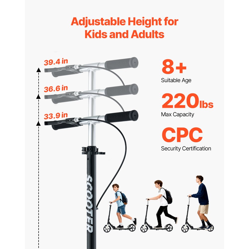Πατίνι VEVOR για παιδιά 8+ ετών, εφήβους και ενήλικες, δίτροχο πατίνι για νήπια με ρυθμιζόμενο ύψος τιμονιού, φαρδύ αντιολισθητικό δάπεδο, πτυσσόμενο ελαφρύ για αγόρια και κορίτσια έως 99,8 κιλά, μαύρο + ασημί Πατίνι VEVOR για παιδιά 8+ ετών, εφήβους και ενήλικες, δίτροχο πατίνι για νήπια με ρυθμιζόμενο ύψος τιμονιού, φαρδύ αντιολισθητικό δάπεδο, πτυσσόμενο ελαφρύ για αγόρια και κορίτσια έως 99,8 κιλά, μαύρο + ασημί
