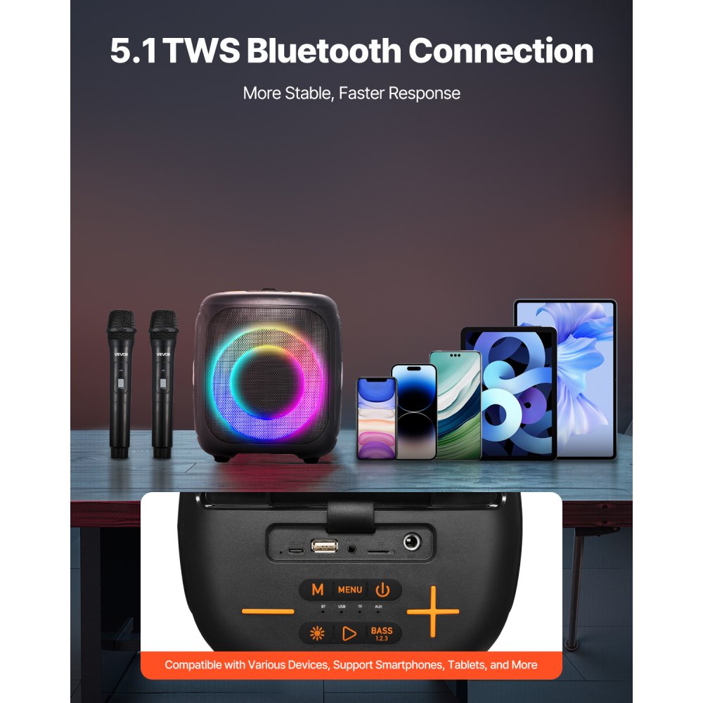 Μηχανή Καραόκε VEVOR για Ενήλικες, 15W, Φορητό Ηχείο Bluetooth 4 ιντσών με 2 Ασύρματα Μικρόφωνα, Φως LED, Λειτουργία TWS, Λαβή, Υποστηρίζει Κάρτα Micro TF, USB, AUX, για Τραγούδι σε Πάρτι Καραόκε στο Σπίτι Μηχανή Καραόκε VEVOR για Ενήλικες, 15W, Φορητό Ηχείο Bluetooth 4 ιντσών με 2 Ασύρματα Μικρόφωνα, Φως LED, Λειτουργία TWS, Λαβή, Υποστηρίζει Κάρτα Micro TF, USB, AUX, για Τραγούδι σε Πάρτι Καραόκε στο Σπίτι
