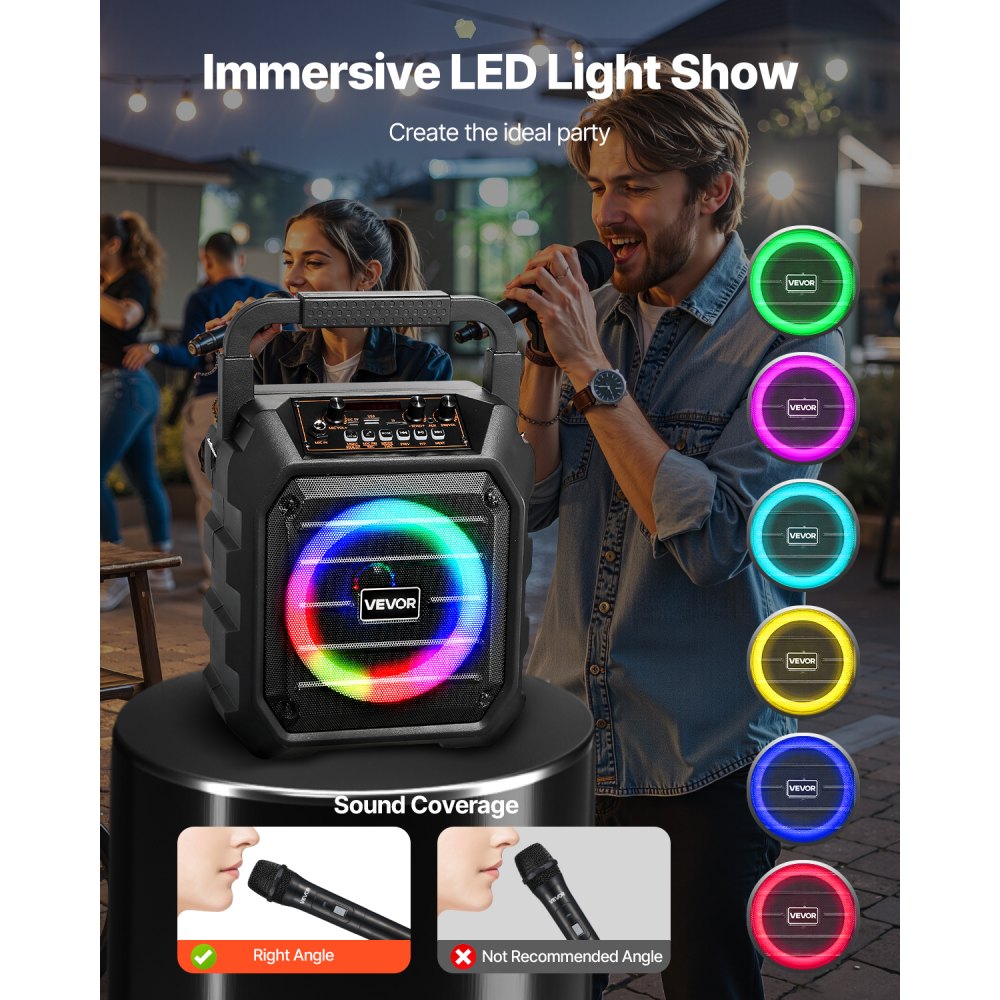 Μηχανή καραόκε VEVOR για ενήλικες, 20W, φορητό ηχείο Bluetooth 6,5 ιντσών με 2 ασύρματα μικρόφωνα, φως LED, λειτουργία TWS, λαβή, ιμάντα ώμου, υποστήριξη κάρτας Micro TF, USB, AUX, για πάρτι στο σπίτι Μηχανή καραόκε VEVOR για ενήλικες, 20W, φορητό ηχείο Bluetooth 6,5 ιντσών με 2 ασύρματα μικρόφωνα, φως LED, λειτουργία TWS, λαβή, ιμάντα ώμου, υποστήριξη κάρτας Micro TF, USB, AUX, για πάρτι στο σπίτι