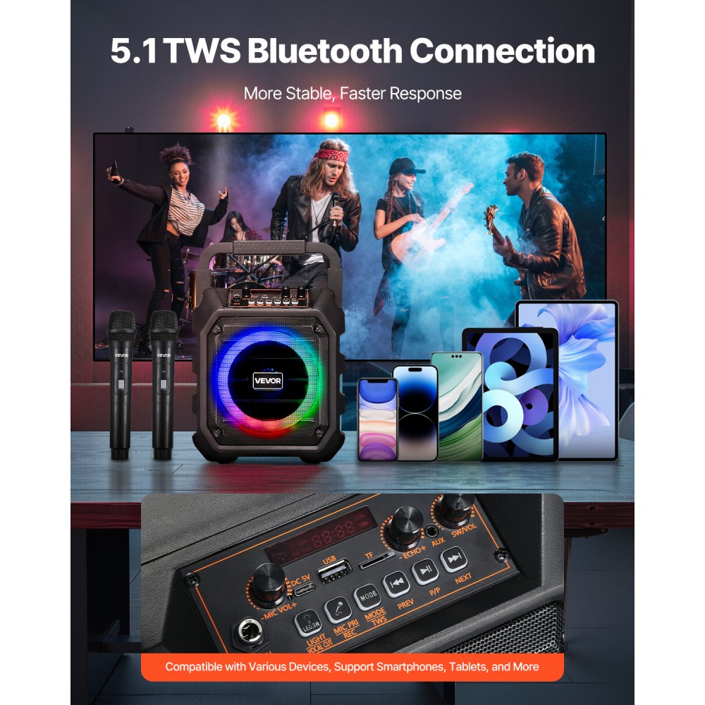 Μηχανή καραόκε VEVOR για ενήλικες, 20W, φορητό ηχείο Bluetooth 6,5 ιντσών με 2 ασύρματα μικρόφωνα, φως LED, λειτουργία TWS, λαβή, ιμάντα ώμου, υποστήριξη κάρτας Micro TF, USB, AUX, για πάρτι στο σπίτι Μηχανή καραόκε VEVOR για ενήλικες, 20W, φορητό ηχείο Bluetooth 6,5 ιντσών με 2 ασύρματα μικρόφωνα, φως LED, λειτουργία TWS, λαβή, ιμάντα ώμου, υποστήριξη κάρτας Micro TF, USB, AUX, για πάρτι στο σπίτι