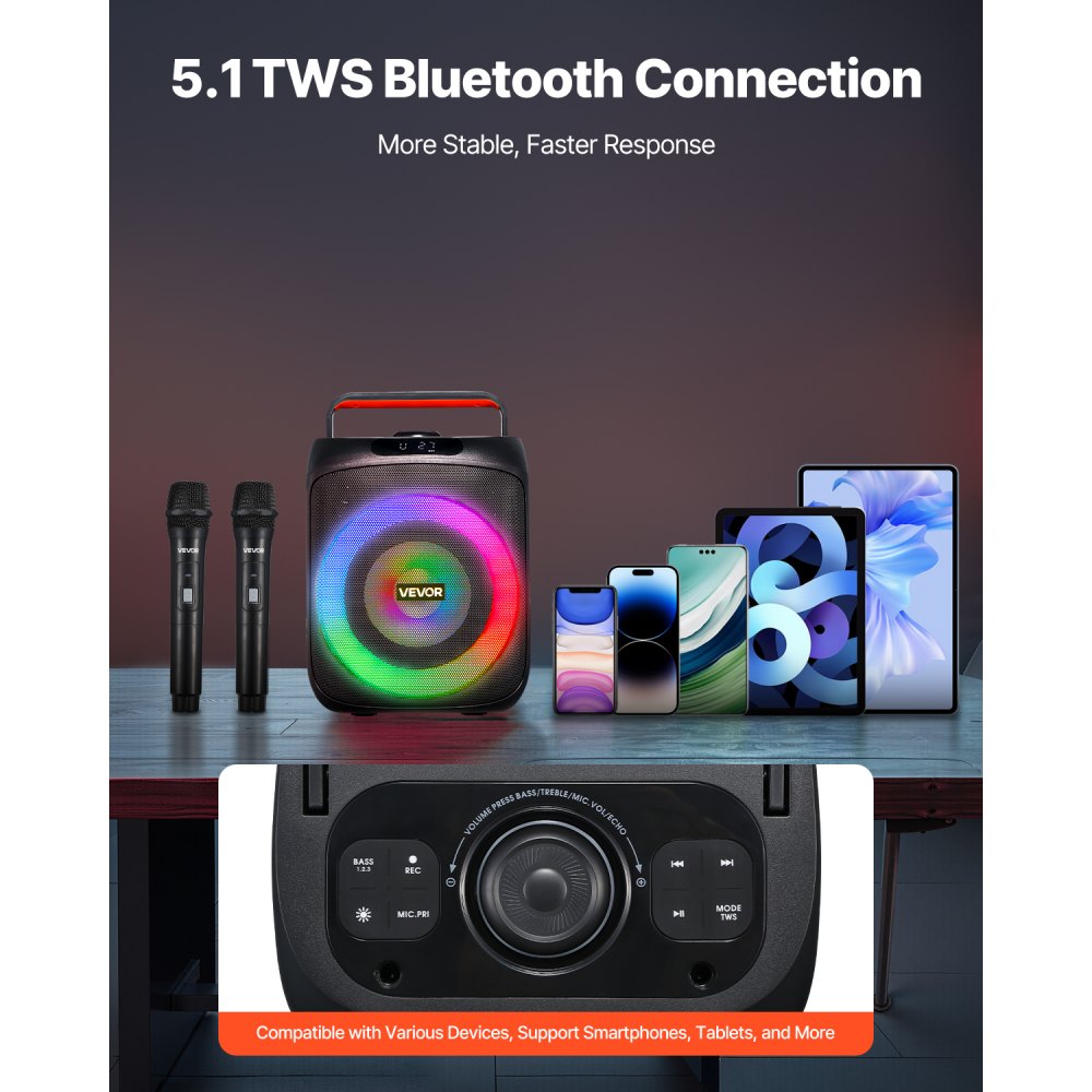 Μηχανή Καραόκε VEVOR για Ενήλικες, 30W, Φορητό Ηχείο Bluetooth 6,5 ιντσών με 2 Ασύρματα Μικρόφωνα, Φως LED, Λειτουργία TWS, Λαβή, Υποστήριξη Κάρτας Micro TF, USB, AUX, για Τραγούδι σε Πάρτι Καραόκε στο Σπίτι Μηχανή Καραόκε VEVOR για Ενήλικες, 30W, Φορητό Ηχείο Bluetooth 6,5 ιντσών με 2 Ασύρματα Μικρόφωνα, Φως LED, Λειτουργία TWS, Λαβή, Υποστήριξη Κάρτας Micro TF, USB, AUX, για Τραγούδι σε Πάρτι Καραόκε στο Σπίτι
