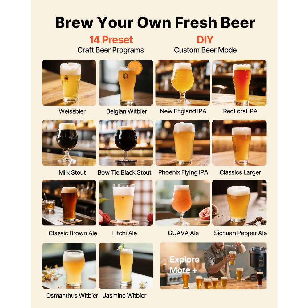 Αυτόματη οικιακή ζυθοποιία VEVOR, οικιακή μηχανή ζυθοποίησης 13 λίτρων, ηλεκτρική μηχανή ζυθοποίησης μπύρας 1500W με συσκευή βρασμού, εσωτερική δεξαμενή από ανοξείδωτο ατσάλι 304, αυτόματος έλεγχος θερμοκρασίας και πίεσης Αυτόματη οικιακή ζυθοποιία VEVOR, οικιακή μηχανή ζυθοποίησης 13 λίτρων, ηλεκτρική μηχανή ζυθοποίησης μπύρας 1500W με συσκευή βρασμού, εσωτερική δεξαμενή από ανοξείδωτο ατσάλι 304, αυτόματος έλεγχος θερμοκρασίας και πίεσης