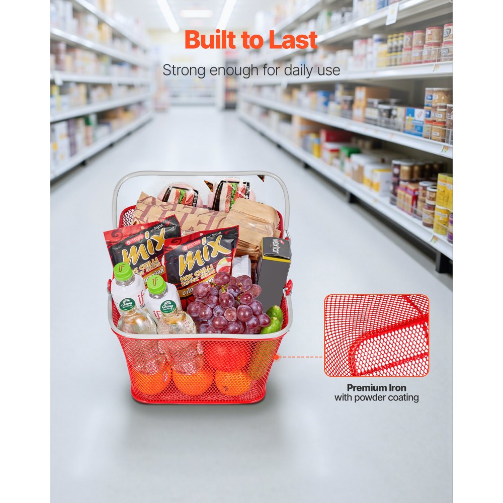 Καλάθια αγορών VEVOR, 12 τεμάχια, Μεταλλικά καλάθια παντοπωλείου 22 λίτρων με στοίβες και λαβές, Πυκνή δομή πλέγματος, Χωρητικότητα έως 20 κιλά, Φορητά για παντοπωλεία, Λιανική πώληση, Καταστήματα, Σούπερ μάρκετ, Βιβλιοπωλείο, Οικιακή χρήση, Κόκκινο Καλάθια αγορών VEVOR, 12 τεμάχια, Μεταλλικά καλάθια παντοπωλείου 22 λίτρων με στοίβες και λαβές, Πυκνή δομή πλέγματος, Χωρητικότητα έως 20 κιλά, Φορητά για παντοπωλεία, Λιανική πώληση, Καταστήματα, Σούπερ μάρκετ, Βιβλιοπωλείο, Οικιακή χρήση, Κόκκινο