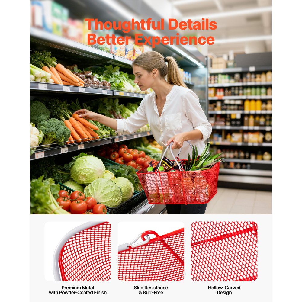 Καλάθια αγορών VEVOR, 12 τεμάχια, Μεταλλικά καλάθια παντοπωλείου 22 λίτρων με στοίβες και λαβές, Πυκνή δομή πλέγματος, Χωρητικότητα έως 20 κιλά, Φορητά για παντοπωλεία, Λιανική πώληση, Καταστήματα, Σούπερ μάρκετ, Βιβλιοπωλείο, Οικιακή χρήση, Κόκκινο Καλάθια αγορών VEVOR, 12 τεμάχια, Μεταλλικά καλάθια παντοπωλείου 22 λίτρων με στοίβες και λαβές, Πυκνή δομή πλέγματος, Χωρητικότητα έως 20 κιλά, Φορητά για παντοπωλεία, Λιανική πώληση, Καταστήματα, Σούπερ μάρκετ, Βιβλιοπωλείο, Οικιακή χρήση, Κόκκινο