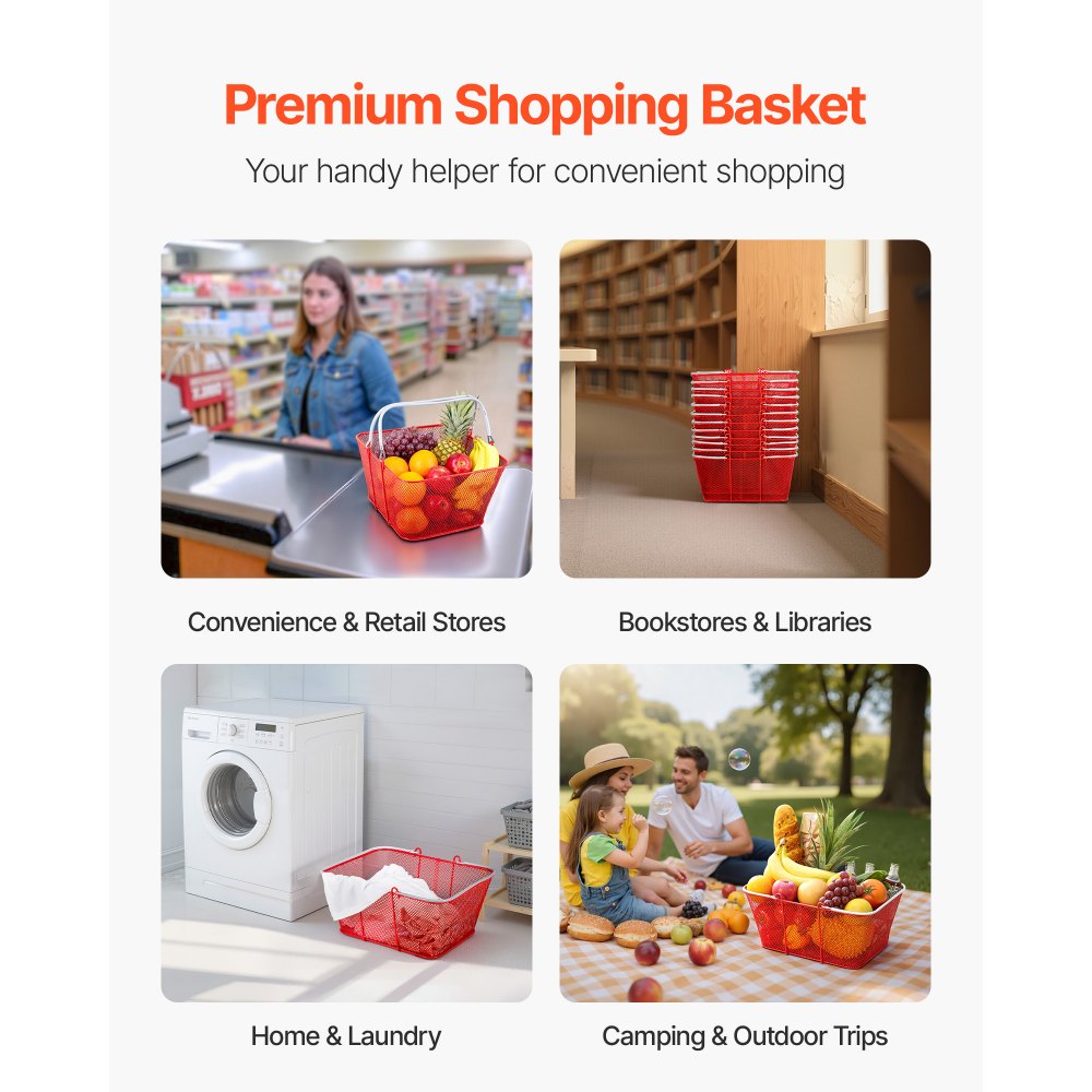 Καλάθια αγορών VEVOR, 12 τεμάχια, Μεταλλικά καλάθια παντοπωλείου 22 λίτρων με στοίβες και λαβές, Πυκνή δομή πλέγματος, Χωρητικότητα έως 20 κιλά, Φορητά για παντοπωλεία, Λιανική πώληση, Καταστήματα, Σούπερ μάρκετ, Βιβλιοπωλείο, Οικιακή χρήση, Κόκκινο Καλάθια αγορών VEVOR, 12 τεμάχια, Μεταλλικά καλάθια παντοπωλείου 22 λίτρων με στοίβες και λαβές, Πυκνή δομή πλέγματος, Χωρητικότητα έως 20 κιλά, Φορητά για παντοπωλεία, Λιανική πώληση, Καταστήματα, Σούπερ μάρκετ, Βιβλιοπωλείο, Οικιακή χρήση, Κόκκινο