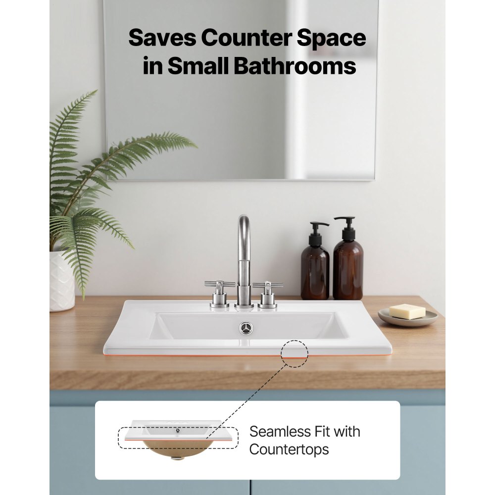 Ημιενθετικός Νιπτήρας Μπάνιου VEVOR, Ορθογώνιος Λευκός Κεραμικός Νιπτήρας 510 x 465 mm με Υπερχείλιση και 3 Τρύπες Βρύσης, Μοντέρνος Ορθογώνιος Νιπτήρας Μπάνιου με Ντουλάπι και Μπάνιο για Μικρό Χώρο Ημιενθετικός Νιπτήρας Μπάνιου VEVOR, Ορθογώνιος Λευκός Κεραμικός Νιπτήρας 510 x 465 mm με Υπερχείλιση και 3 Τρύπες Βρύσης, Μοντέρνος Ορθογώνιος Νιπτήρας Μπάνιου με Ντουλάπι και Μπάνιο για Μικρό Χώρο