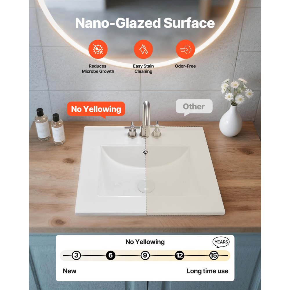 Ημιενθετικός Νιπτήρας Μπάνιου VEVOR, Ορθογώνιος Λευκός Κεραμικός Νιπτήρας 510 x 465 mm με Υπερχείλιση και 3 Τρύπες Βρύσης, Μοντέρνος Ορθογώνιος Νιπτήρας Μπάνιου με Ντουλάπι και Μπάνιο για Μικρό Χώρο Ημιενθετικός Νιπτήρας Μπάνιου VEVOR, Ορθογώνιος Λευκός Κεραμικός Νιπτήρας 510 x 465 mm με Υπερχείλιση και 3 Τρύπες Βρύσης, Μοντέρνος Ορθογώνιος Νιπτήρας Μπάνιου με Ντουλάπι και Μπάνιο για Μικρό Χώρο