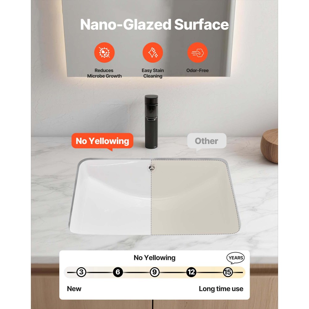 Νιπτήρας μπάνιου VEVOR Υποστηριζόμενος, Ορθογώνιος λευκός κεραμικός νιπτήρας 530 x 375 mm με οπή υπερχείλισης, Μοντέρνος νιπτήρας μπάνιου με δυνατότητα τοποθέτησης κάτω από τον πάγκο, Ορθογώνιος για μικρό χώρο Νιπτήρας μπάνιου VEVOR Υποστηριζόμενος, Ορθογώνιος λευκός κεραμικός νιπτήρας 530 x 375 mm με οπή υπερχείλισης, Μοντέρνος νιπτήρας μπάνιου με δυνατότητα τοποθέτησης κάτω από τον πάγκο, Ορθογώνιος για μικρό χώρο