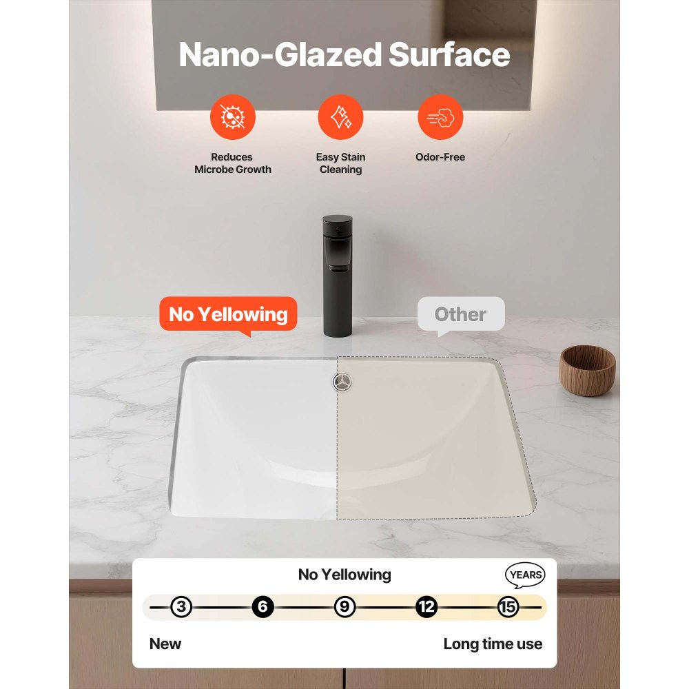 Νιπτήρας μπάνιου VEVOR Υποστηριζόμενος, Ορθογώνιος λευκός κεραμικός νιπτήρας 460 x 330 mm με οπή υπερχείλισης, Μοντέρνος νιπτήρας μπάνιου με δυνατότητα τοποθέτησης κάτω από τον πάγκο, Ορθογώνιος για μικρό χώρο Νιπτήρας μπάνιου VEVOR Υποστηριζόμενος, Ορθογώνιος λευκός κεραμικός νιπτήρας 460 x 330 mm με οπή υπερχείλισης, Μοντέρνος νιπτήρας μπάνιου με δυνατότητα τοποθέτησης κάτω από τον πάγκο, Ορθογώνιος για μικρό χώρο