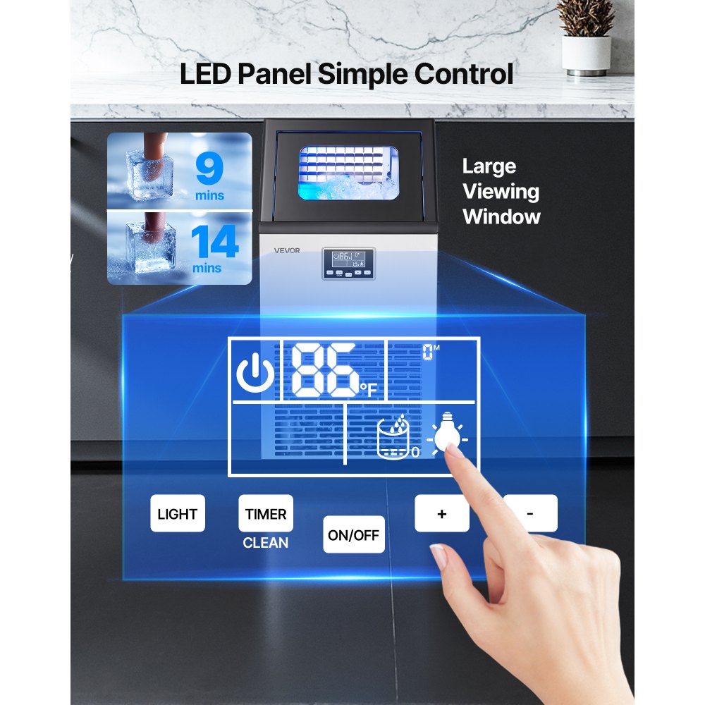 Επαγγελματική παγομηχανή VEVOR, 54,43 kg/24h με χωρητικότητα 12,7 kg, 45 κύβοι ανά κύκλο, Ανοξείδωτη, Ανεξάρτητη & Κάτω από τον Πάγκο, Παγομηχανή με Οθόνη LED & Αυτοκαθαριζόμενο, για Μπαρ/Εστιατόριο Επαγγελματική παγομηχανή VEVOR, 54,43 kg/24h με χωρητικότητα 12,7 kg, 45 κύβοι ανά κύκλο, Ανοξείδωτη, Ανεξάρτητη & Κάτω από τον Πάγκο, Παγομηχανή με Οθόνη LED & Αυτοκαθαριζόμενο, για Μπαρ/Εστιατόριο