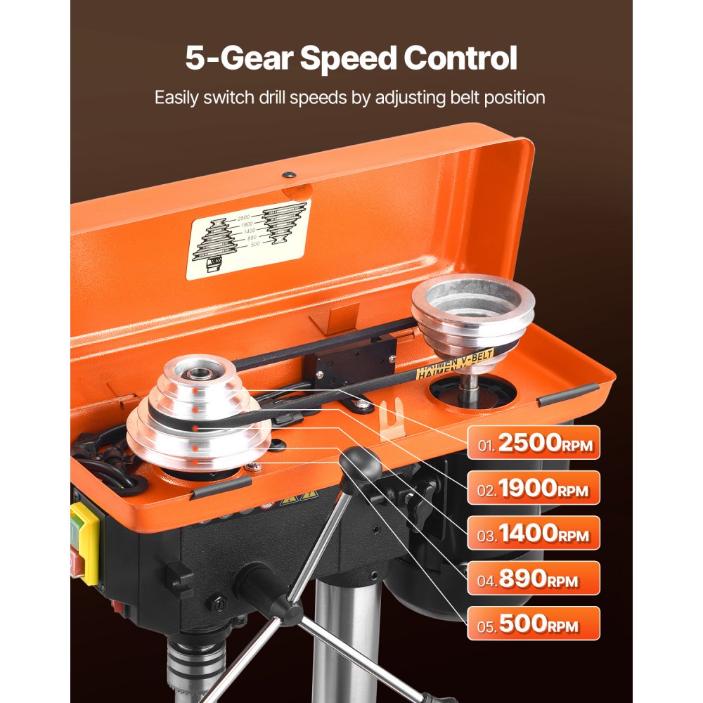 Πρέσα Δράπανου VEVOR 203,2 mm Πάγκου, Κινητήρας Επαγωγής 500W, Επιτραπέζιο Δράπανο με Ρυθμιζόμενη Ταχύτητα 500 / 890 / 1400 / 1900 / 2500 RPM, Κλίση 0-45° Τραπέζι Εργασίας, Φως Εργασίας LED, για Ξύλο και Μέταλλο Πρέσα Δράπανου VEVOR 203,2 mm Πάγκου, Κινητήρας Επαγωγής 500W, Επιτραπέζιο Δράπανο με Ρυθμιζόμενη Ταχύτητα 500 / 890 / 1400 / 1900 / 2500 RPM, Κλίση 0-45° Τραπέζι Εργασίας, Φως Εργασίας LED, για Ξύλο και Μέταλλο