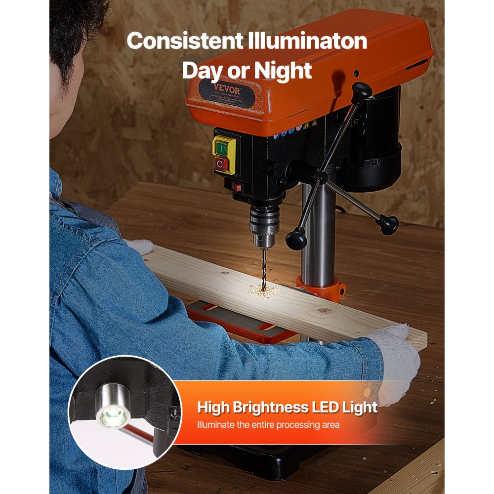 Πρέσα Δράπανου VEVOR 203,2 mm Πάγκου, Κινητήρας Επαγωγής 500W, Επιτραπέζιο Δράπανο με Ρυθμιζόμενη Ταχύτητα 500 / 890 / 1400 / 1900 / 2500 RPM, Κλίση 0-45° Τραπέζι Εργασίας, Φως Εργασίας LED, για Ξύλο και Μέταλλο Πρέσα Δράπανου VEVOR 203,2 mm Πάγκου, Κινητήρας Επαγωγής 500W, Επιτραπέζιο Δράπανο με Ρυθμιζόμενη Ταχύτητα 500 / 890 / 1400 / 1900 / 2500 RPM, Κλίση 0-45° Τραπέζι Εργασίας, Φως Εργασίας LED, για Ξύλο και Μέταλλο