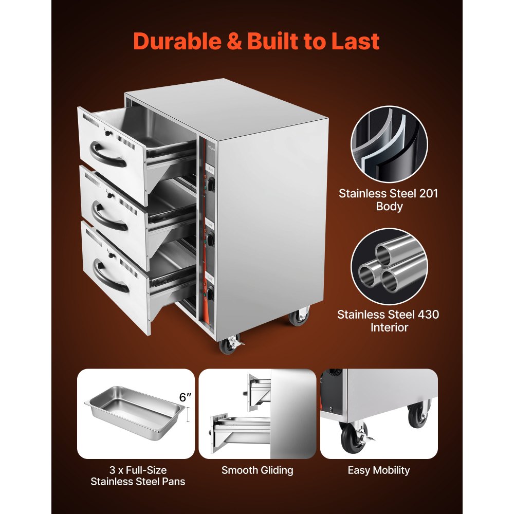 Ηλεκτρικός Θερμαντήρας Συρταριών VEVOR Επαγγελματικός, Θερμαντήρας Τριών Συρταριών από Ανοξείδωτο Ατσάλι, Ανεξάρτητος Τυπικός Θερμαντήρας Συρταριών, Ευρύ Εύρος Θερμοκρασίας 30-85℃, για Εστιατόριο, Μπουφέ Ξενοδοχείων & Αρτοποιείο Ηλεκτρικός Θερμαντήρας Συρταριών VEVOR Επαγγελματικός, Θερμαντήρας Τριών Συρταριών από Ανοξείδωτο Ατσάλι, Ανεξάρτητος Τυπικός Θερμαντήρας Συρταριών, Ευρύ Εύρος Θερμοκρασίας 30-85℃, για Εστιατόριο, Μπουφέ Ξενοδοχείων & Αρτοποιείο