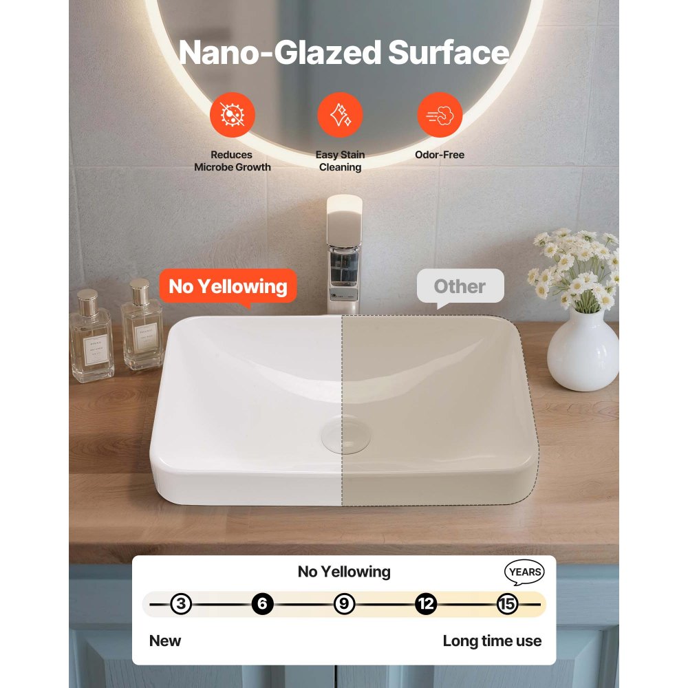 Νιπτήρας μπάνιου VEVOR ημι-εντοιχιζόμενος, ορθογώνιος λευκός κεραμικός νιπτήρας 490 x 305 mm με οπή αποστράγγισης 45 mm, μοντέρνος νιπτήρας μπάνιου με εντοιχισμό, ορθογώνιος για μικρό μπάνιο Νιπτήρας μπάνιου VEVOR ημι-εντοιχιζόμενος, ορθογώνιος λευκός κεραμικός νιπτήρας 490 x 305 mm με οπή αποστράγγισης 45 mm, μοντέρνος νιπτήρας μπάνιου με εντοιχισμό, ορθογώνιος για μικρό μπάνιο