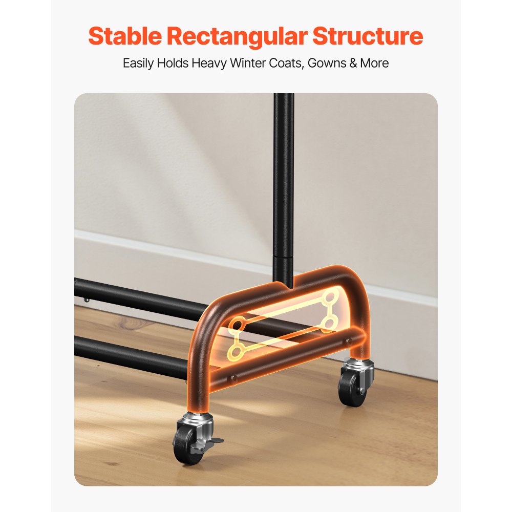 Ράφι ρούχων VEVOR, Ράφι ρούχων με ρυθμιζόμενη εγκάρσια ράβδο και πλαϊνούς γάντζους, χωρητικότητα φορτίου 68 kg, Ράφι ρούχων βαρέως τύπου από ανθρακούχο χάλυβα με ρόδες για υπνοδωμάτιο, πλυντήριο, σαλόνι Ράφι ρούχων VEVOR, Ράφι ρούχων με ρυθμιζόμενη εγκάρσια ράβδο και πλαϊνούς γάντζους, χωρητικότητα φορτίου 68 kg, Ράφι ρούχων βαρέως τύπου από ανθρακούχο χάλυβα με ρόδες για υπνοδωμάτιο, πλυντήριο, σαλόνι