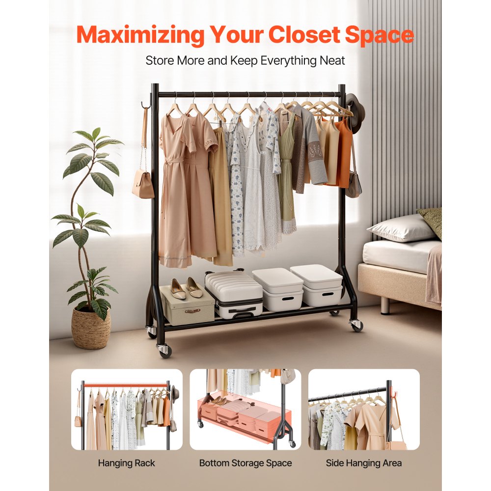 Ράφι ρούχων VEVOR, Ράφι ρούχων με κρεμαστή ράβδο και πλαϊνούς γάντζους, Χωρητικότητα φορτίου 90 kg, Ράφι ρούχων από ανθρακούχο χάλυβα βαρέως τύπου με ρόδες, Ιδανικό για υπνοδωμάτιο, πλυντήριο, σαλόνι Ράφι ρούχων VEVOR, Ράφι ρούχων με κρεμαστή ράβδο και πλαϊνούς γάντζους, Χωρητικότητα φορτίου 90 kg, Ράφι ρούχων από ανθρακούχο χάλυβα βαρέως τύπου με ρόδες, Ιδανικό για υπνοδωμάτιο, πλυντήριο, σαλόνι