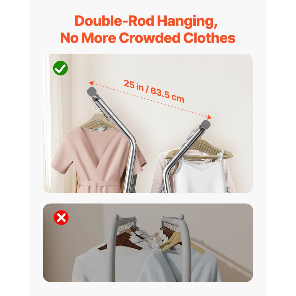 Ράφι ρούχων VEVOR, Ράφι ρούχων με 2 κρεμάστρες και καλάθι αποθήκευσης, χωρητικότητα φορτίου 150 kg, επεκτάσιμες ράφιες ρούχων από ανθρακούχο χάλυβα με ρόδες για υπνοδωμάτιο, πλυντήριο, σαλόνι Ράφι ρούχων VEVOR, Ράφι ρούχων με 2 κρεμάστρες και καλάθι αποθήκευσης, χωρητικότητα φορτίου 150 kg, επεκτάσιμες ράφιες ρούχων από ανθρακούχο χάλυβα με ρόδες για υπνοδωμάτιο, πλυντήριο, σαλόνι