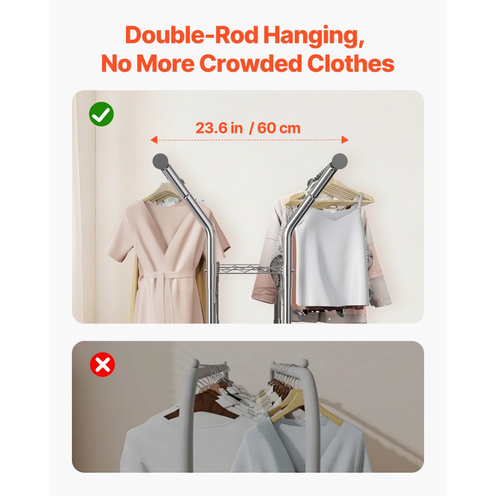 Ράφι ρούχων VEVOR, Ράφι ρούχων με 2 κρεμάστρες και 2 ράφια αποθήκευσης, χωρητικότητα φορτίου 120 kg, ρυθμιζόμενο ύψος, ράφια ρούχων από ανθρακούχο χάλυβα για υπνοδωμάτιο, πλυντήριο, σαλόνι Ράφι ρούχων VEVOR, Ράφι ρούχων με 2 κρεμάστρες και 2 ράφια αποθήκευσης, χωρητικότητα φορτίου 120 kg, ρυθμιζόμενο ύψος, ράφια ρούχων από ανθρακούχο χάλυβα για υπνοδωμάτιο, πλυντήριο, σαλόνι