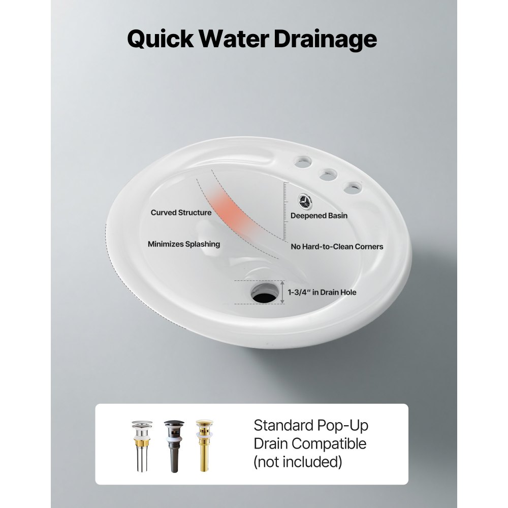 Ημιενθετικός Νιπτήρας Μπάνιου VEVOR, Οβάλ Λευκός Κεραμικός Νιπτήρας 485 x 425 mm με Οπή Υπερχείλισης και 3 Οπές Βρύσης, Μοντέρνος Νιπτήρας Μπάνιου με Εντοιχισμό για Μικρούς Χώρους Μπάνιου Ημιενθετικός Νιπτήρας Μπάνιου VEVOR, Οβάλ Λευκός Κεραμικός Νιπτήρας 485 x 425 mm με Οπή Υπερχείλισης και 3 Οπές Βρύσης, Μοντέρνος Νιπτήρας Μπάνιου με Εντοιχισμό για Μικρούς Χώρους Μπάνιου