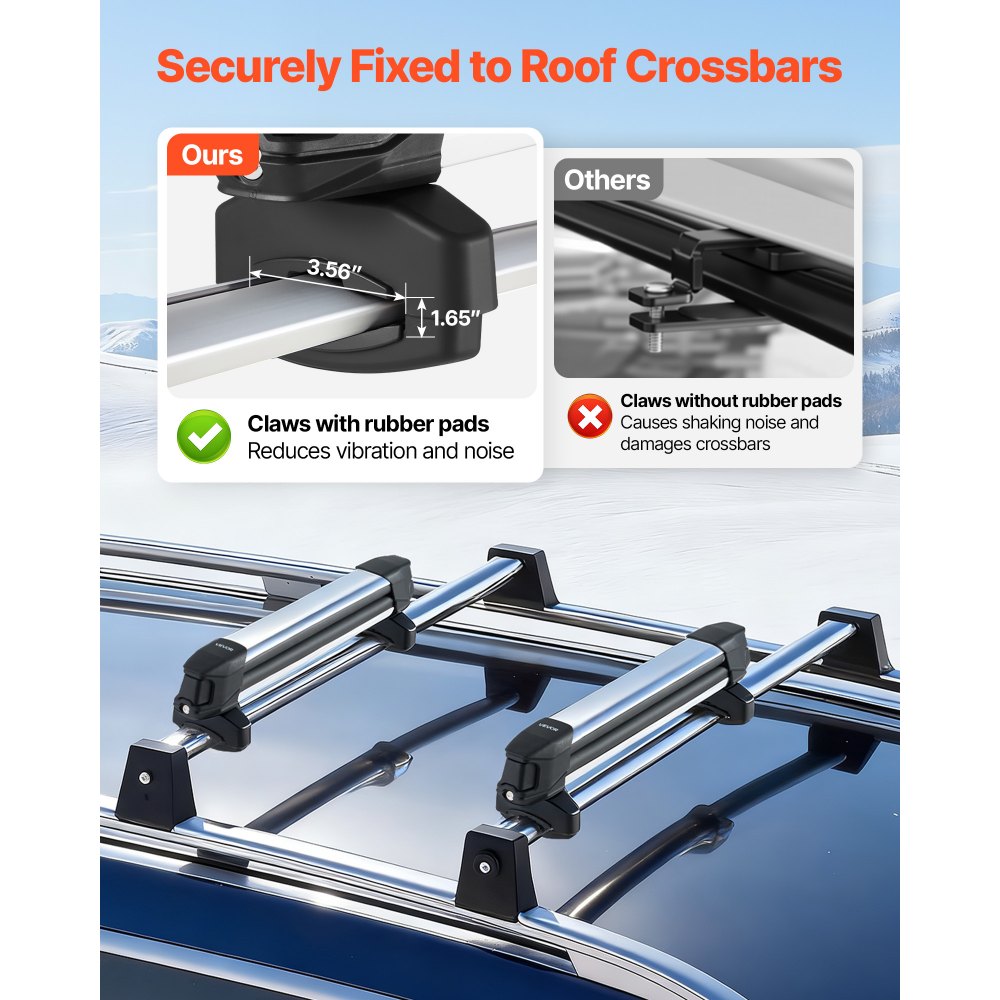 Βάση οροφής VEVOR για σκι και σνόουμπορντ, Χωρητικότητα έως 4 ζεύγη σκι ή 2 σνόουμπορντ, 2 τεμάχια βάση οροφής αυτοκινήτου αλουμινίου γενικής χρήσης με κλειδαριά και επένδυση από καουτσούκ, Βάση για καλάμι ψαρέματος, Ταιριάζει στις περισσότερες εγκάρσιες ράβδους Βάση οροφής VEVOR για σκι και σνόουμπορντ, Χωρητικότητα έως 4 ζεύγη σκι ή 2 σνόουμπορντ, 2 τεμάχια βάση οροφής αυτοκινήτου αλουμινίου γενικής χρήσης με κλειδαριά και επένδυση από καουτσούκ, Βάση για καλάμι ψαρέματος, Ταιριάζει στις περισσότερες εγκάρσιες ράβδους