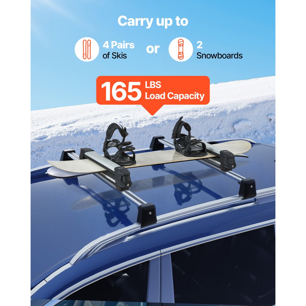 Βάση οροφής VEVOR για σκι και σνόουμπορντ, Χωρητικότητα έως 4 ζεύγη σκι ή 2 σνόουμπορντ, 2 τεμάχια σχάρα οροφής αυτοκινήτου αλουμινίου γενικής χρήσης με κλείδωμα και επένδυση από καουτσούκ, Βάση για καλάμι ψαρέματος, Ταιριάζει στις περισσότερες εγκάρσιες ράβδους με σχισμές Βάση οροφής VEVOR για σκι και σνόουμπορντ, Χωρητικότητα έως 4 ζεύγη σκι ή 2 σνόουμπορντ, 2 τεμάχια σχάρα οροφής αυτοκινήτου αλουμινίου γενικής χρήσης με κλείδωμα και επένδυση από καουτσούκ, Βάση για καλάμι ψαρέματος, Ταιριάζει στις περισσότερες εγκάρσιες ράβδους με σχισμές