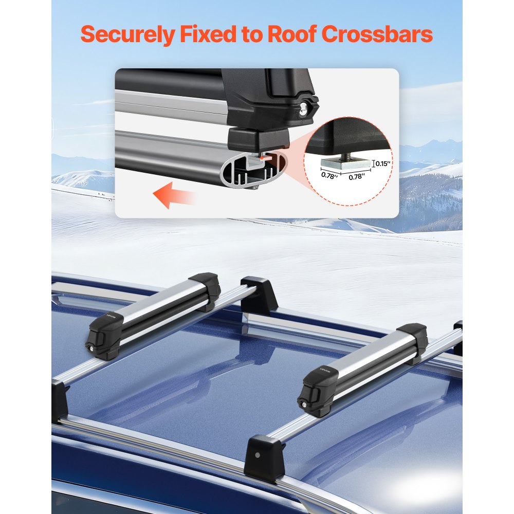 Βάση οροφής VEVOR για σκι και σνόουμπορντ, Χωρητικότητα έως 4 ζεύγη σκι ή 2 σνόουμπορντ, 2 τεμάχια σχάρα οροφής αυτοκινήτου αλουμινίου γενικής χρήσης με κλείδωμα και επένδυση από καουτσούκ, Βάση για καλάμι ψαρέματος, Ταιριάζει στις περισσότερες εγκάρσιες ράβδους με σχισμές Βάση οροφής VEVOR για σκι και σνόουμπορντ, Χωρητικότητα έως 4 ζεύγη σκι ή 2 σνόουμπορντ, 2 τεμάχια σχάρα οροφής αυτοκινήτου αλουμινίου γενικής χρήσης με κλείδωμα και επένδυση από καουτσούκ, Βάση για καλάμι ψαρέματος, Ταιριάζει στις περισσότερες εγκάρσιες ράβδους με σχισμές