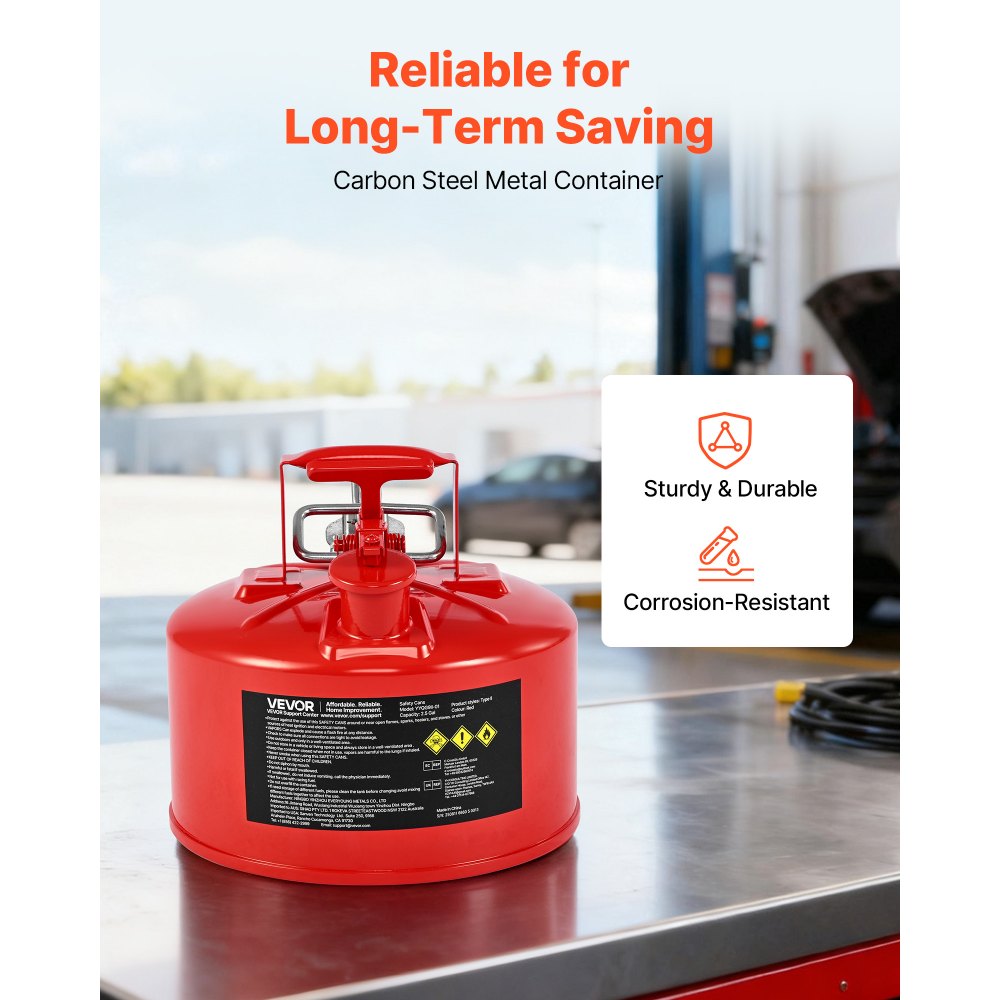 Δοχείο αερίου ασφαλείας VEVOR, κόκκινο δοχείο ασφαλείας βενζίνης 9,5 λίτρων τύπου II με φλογοπαγίδα από ανοξείδωτο ατσάλι, αυτοκλειόμενο καπάκι και εύκαμπτο μεταλλικό στόμιο, εύφλεκτη αποθήκευση από ανθρακούχο χάλυβα με εργονομική λαβή Δοχείο αερίου ασφαλείας VEVOR, κόκκινο δοχείο ασφαλείας βενζίνης 9,5 λίτρων τύπου II με φλογοπαγίδα από ανοξείδωτο ατσάλι, αυτοκλειόμενο καπάκι και εύκαμπτο μεταλλικό στόμιο, εύφλεκτη αποθήκευση από ανθρακούχο χάλυβα με εργονομική λαβή