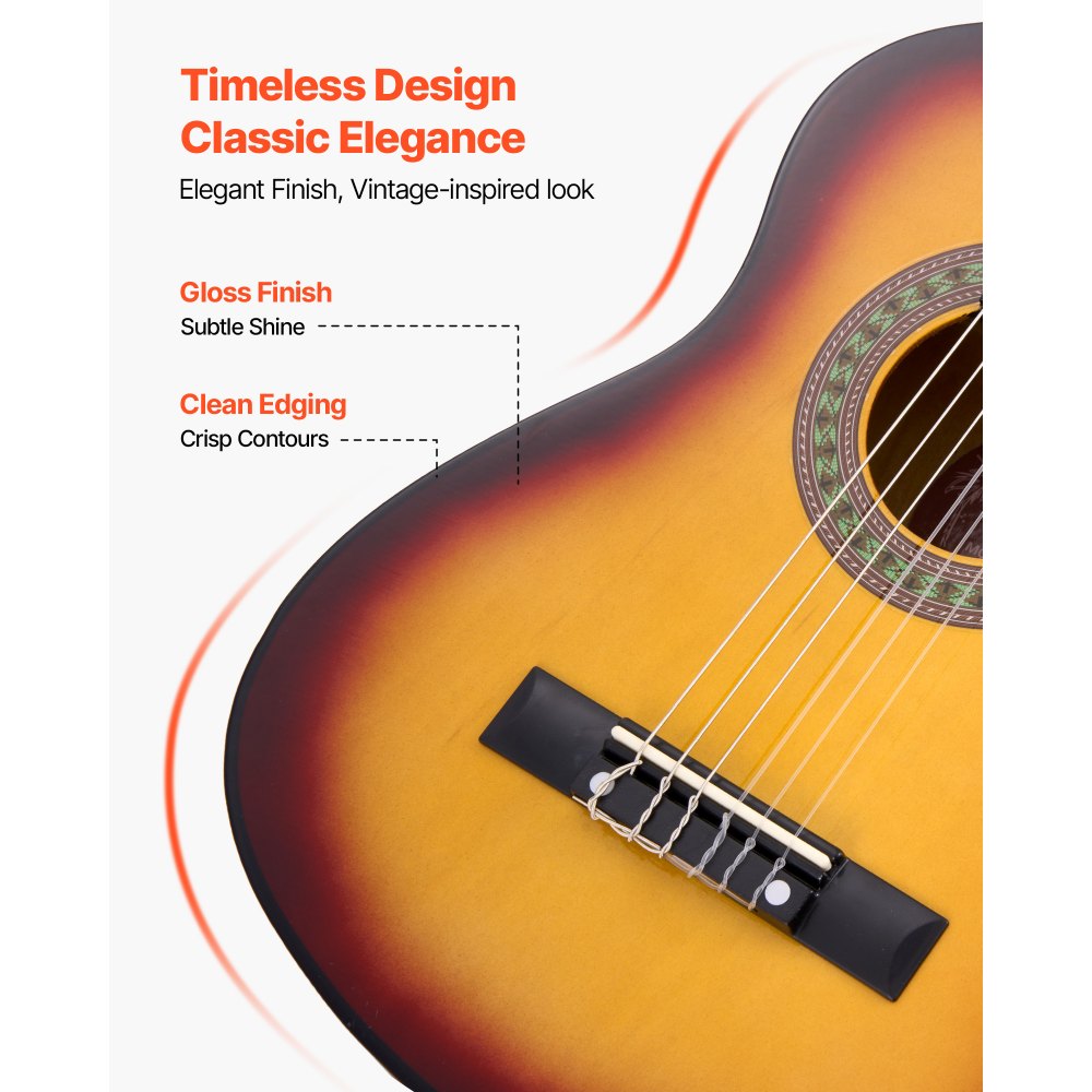 Κλασική κιθάρα VEVOR, 780 mm, Ξύλινο κιτ εκκίνησης κλασικής κιθάρας για αρχάριους, με χορδές νάιλον, τσάντα συναυλιών, λουράκι, κουρδιστήρι, επιπλέον χορδές, πένες, καποτάτο, ξύλο μπάσου, για παιδιά κορίτσια αγόρια μαθητές, Sunburst Κλασική κιθάρα VEVOR, 780 mm, Ξύλινο κιτ εκκίνησης κλασικής κιθάρας για αρχάριους, με χορδές νάιλον, τσάντα συναυλιών, λουράκι, κουρδιστήρι, επιπλέον χορδές, πένες, καποτάτο, ξύλο μπάσου, για παιδιά κορίτσια αγόρια μαθητές, Sunburst