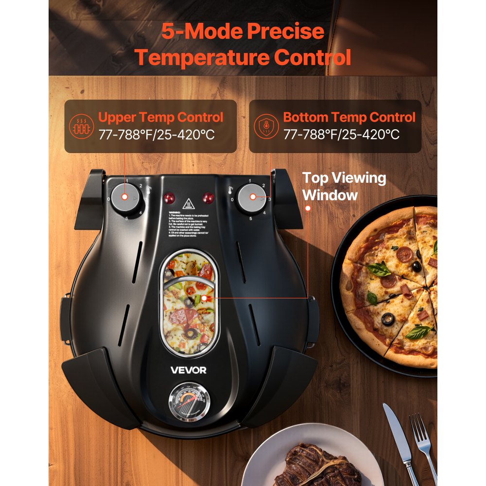 Φούρνος πίτσας VEVOR, ηλεκτρική μηχανή πίτσας 304,8 mm, ηλεκτρική εστία πίτσας 1200W με πέτρα κορδιερίτη, έλεγχος θερμοκρασίας 5 λειτουργιών, παράθυρο θέασης για ακριβές μαγείρεμα, θερμαίνεται έως 420℃, για το σπίτι (μαύρο) Φούρνος πίτσας VEVOR, ηλεκτρική μηχανή πίτσας 304,8 mm, ηλεκτρική εστία πίτσας 1200W με πέτρα κορδιερίτη, έλεγχος θερμοκρασίας 5 λειτουργιών, παράθυρο θέασης για ακριβές μαγείρεμα, θερμαίνεται έως 420℃, για το σπίτι (μαύρο)
