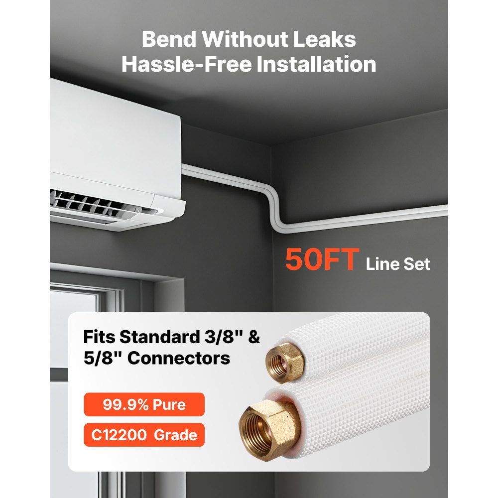 Σετ μίνι σωλήνων διαχωρισμού VEVOR 15,2m, χάλκινοι σωλήνες AC OD 9,5 & 15,9mm, λευκό μονωμένο πηνίο PE 3/8 με παξιμάδια φαρδιά, ενισχυμένα εξαρτήματα, για σύστημα μίνι διαχωρισμού HVAC ή αντλίας θερμότητας Σετ μίνι σωλήνων διαχωρισμού VEVOR 15,2m, χάλκινοι σωλήνες AC OD 9,5 & 15,9mm, λευκό μονωμένο πηνίο PE 3/8 με παξιμάδια φαρδιά, ενισχυμένα εξαρτήματα, για σύστημα μίνι διαχωρισμού HVAC ή αντλίας θερμότητας