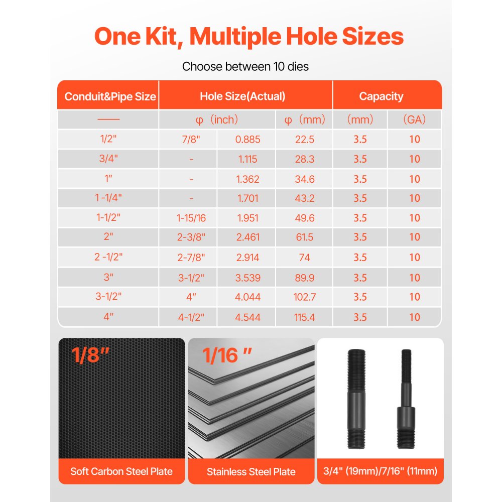 Σετ τρυπητήρων VEVOR, Σετ υδραυλικών τρυπητήρων 147,1 kN, Σετ εργαλείων KO 12,7 έως 101,6 mm για τρύπες, Σετ εργαλείων KO με 10 μήτρες για μεταλλικό ηλεκτρικό πίνακα, ηλεκτρικό πίνακα ελέγχου, πίνακα διακοπτών Σετ τρυπητήρων VEVOR, Σετ υδραυλικών τρυπητήρων 147,1 kN, Σετ εργαλείων KO 12,7 έως 101,6 mm για τρύπες, Σετ εργαλείων KO με 10 μήτρες για μεταλλικό ηλεκτρικό πίνακα, ηλεκτρικό πίνακα ελέγχου, πίνακα διακοπτών