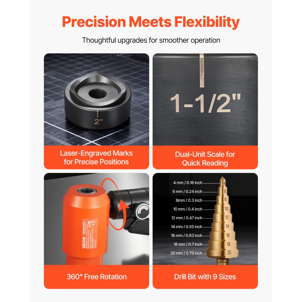 Σετ τρυπητήρων VEVOR, Σετ υδραυλικών τρυπητήρων 147,1 kN, Σετ εργαλείων KO 12,7 έως 101,6 mm για τρύπες, Σετ εργαλείων KO με 10 μήτρες για μεταλλικό ηλεκτρικό πίνακα, ηλεκτρικό πίνακα ελέγχου, πίνακα διακοπτών Σετ τρυπητήρων VEVOR, Σετ υδραυλικών τρυπητήρων 147,1 kN, Σετ εργαλείων KO 12,7 έως 101,6 mm για τρύπες, Σετ εργαλείων KO με 10 μήτρες για μεταλλικό ηλεκτρικό πίνακα, ηλεκτρικό πίνακα ελέγχου, πίνακα διακοπτών