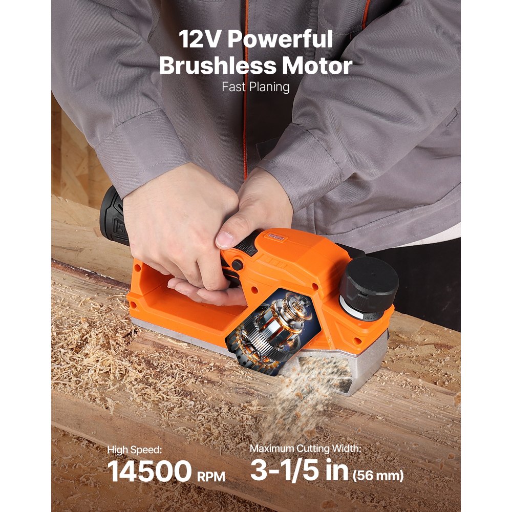 Ασύρματη πλάνη χειρός VEVOR, πλάτος κοπής 56 mm, ηλεκτρική πλάνη χειρός ξύλου 14500 σ.α.λ. με μπαταρία λιθίου 2 Ah 12V, κινητήρα χωρίς ψήκτρες, ρυθμιζόμενο βάθος κοπής, 2 λεπίδες, για ξυλουργική, λοξοτομή ξύλου DIY Ασύρματη πλάνη χειρός VEVOR, πλάτος κοπής 56 mm, ηλεκτρική πλάνη χειρός ξύλου 14500 σ.α.λ. με μπαταρία λιθίου 2 Ah 12V, κινητήρα χωρίς ψήκτρες, ρυθμιζόμενο βάθος κοπής, 2 λεπίδες, για ξυλουργική, λοξοτομή ξύλου DIY