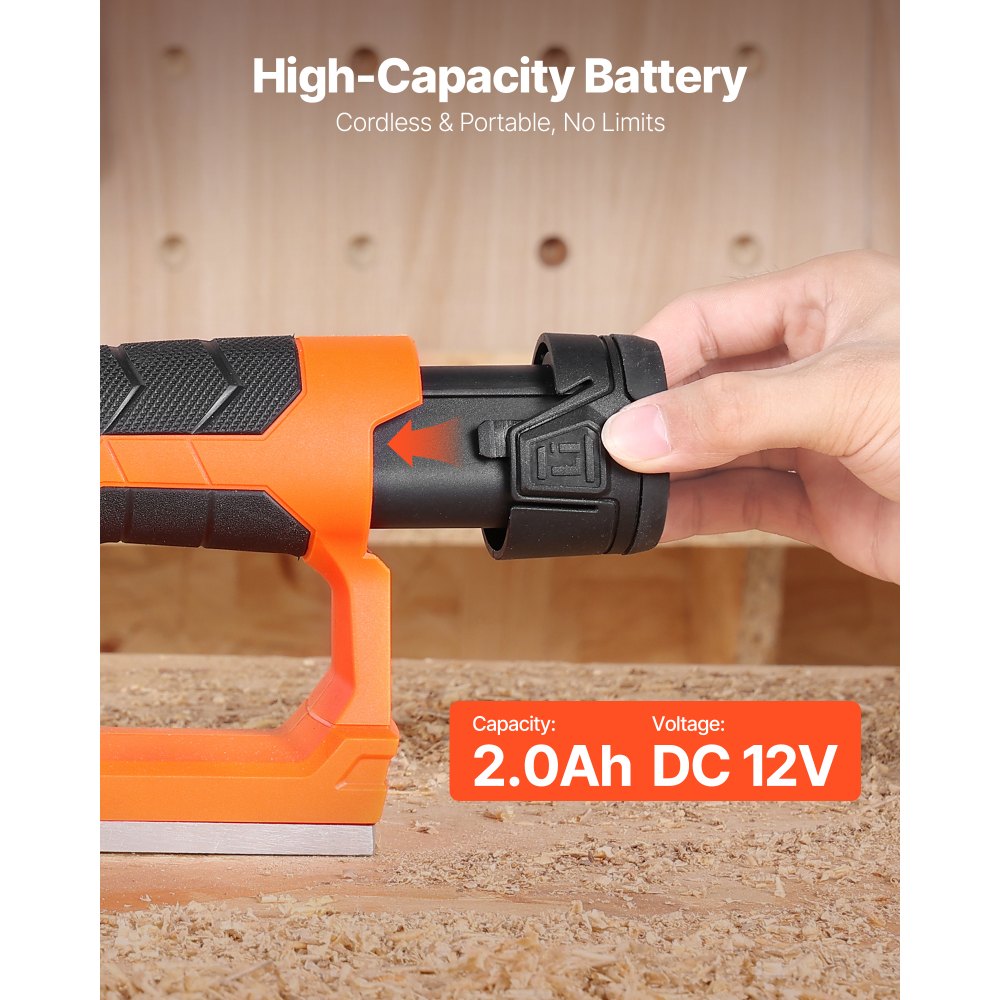 Ασύρματη πλάνη χειρός VEVOR, πλάτος κοπής 56 mm, ηλεκτρική πλάνη χειρός ξύλου 14500 σ.α.λ. με μπαταρία λιθίου 2 Ah 12V, κινητήρα χωρίς ψήκτρες, ρυθμιζόμενο βάθος κοπής, 2 λεπίδες, για ξυλουργική, λοξοτομή ξύλου DIY Ασύρματη πλάνη χειρός VEVOR, πλάτος κοπής 56 mm, ηλεκτρική πλάνη χειρός ξύλου 14500 σ.α.λ. με μπαταρία λιθίου 2 Ah 12V, κινητήρα χωρίς ψήκτρες, ρυθμιζόμενο βάθος κοπής, 2 λεπίδες, για ξυλουργική, λοξοτομή ξύλου DIY