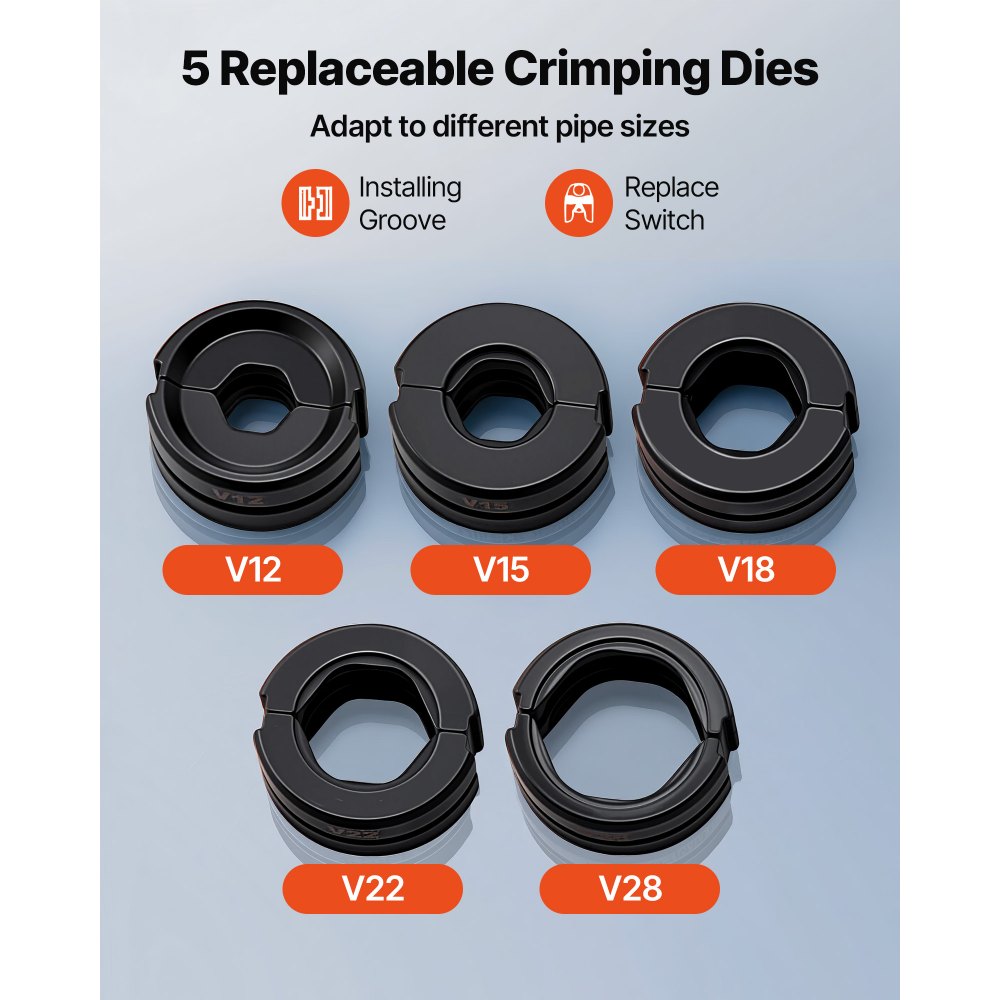 Εργαλείο πτύχωσης υδραυλικών σωλήνων VEVOR, Πρεσαριστό εξάρτημα σωλήνων από ανοξείδωτο χάλυβα με σιαγόνες V12, V15, V18, V22, V28 και θήκη μεταφοράς, κιτ εργαλείων πτύχωσης για υδραυλικές επισκευές και εγκαταστάσεις Εργαλείο πτύχωσης υδραυλικών σωλήνων VEVOR, Πρεσαριστό εξάρτημα σωλήνων από ανοξείδωτο χάλυβα με σιαγόνες V12, V15, V18, V22, V28 και θήκη μεταφοράς, κιτ εργαλείων πτύχωσης για υδραυλικές επισκευές και εγκαταστάσεις