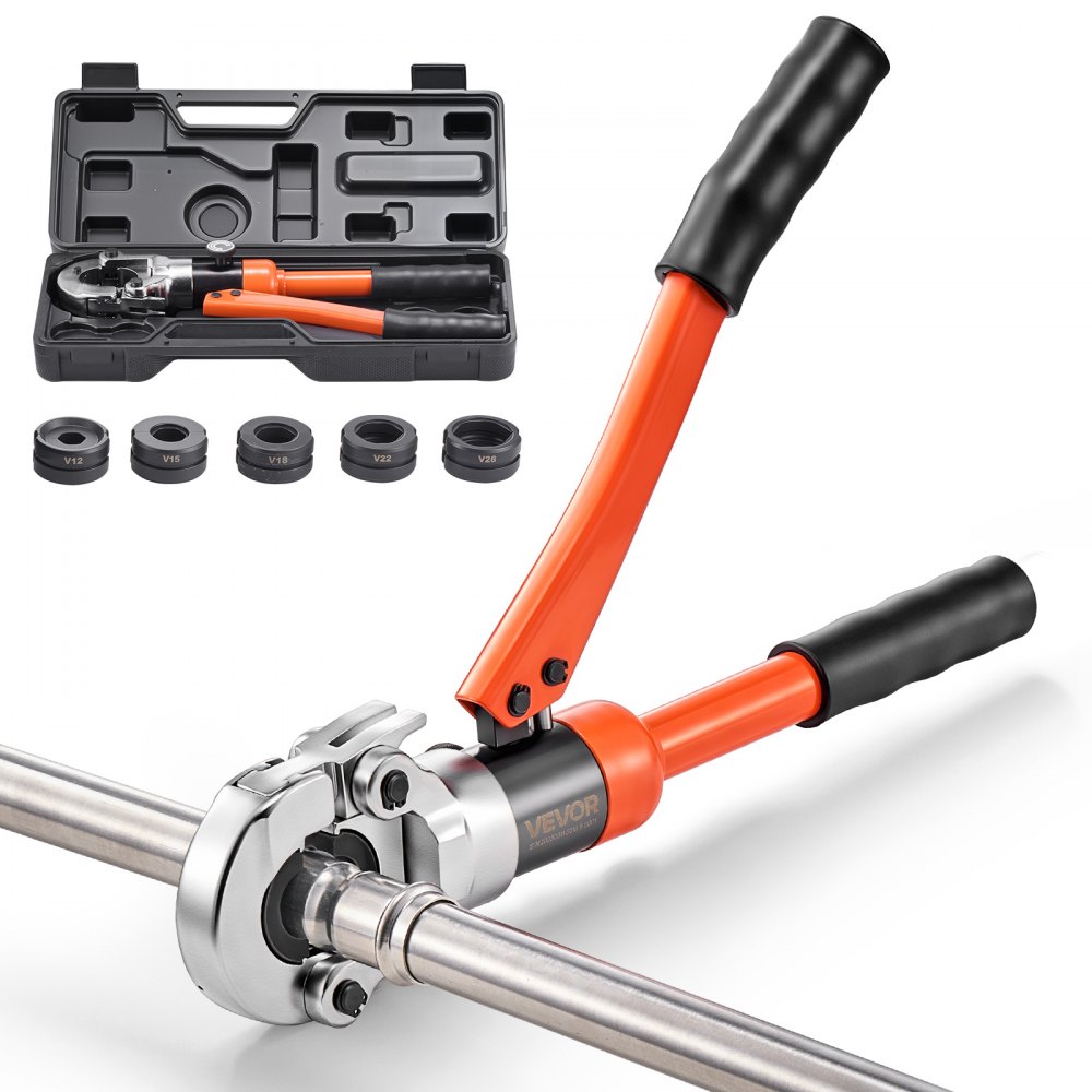 Εργαλείο πτύχωσης υδραυλικών σωλήνων VEVOR, Πρεσαριστό εξάρτημα σωλήνων από ανοξείδωτο χάλυβα με σιαγόνες V12, V15, V18, V22, V28 και θήκη μεταφοράς, κιτ εργαλείων πτύχωσης για υδραυλικές επισκευές και εγκαταστάσεις Εργαλείο πτύχωσης υδραυλικών σωλήνων VEVOR, Πρεσαριστό εξάρτημα σωλήνων από ανοξείδωτο χάλυβα με σιαγόνες V12, V15, V18, V22, V28 και θήκη μεταφοράς, κιτ εργαλείων πτύχωσης για υδραυλικές επισκευές και εγκαταστάσεις