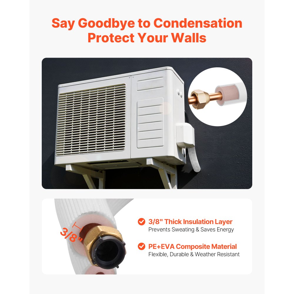 Σετ μίνι σωλήνων διαχωρισμού VEVOR 7,6m, σωλήνας χαλκού AC OD 9,5 & 15,9mm, λευκό μονωμένο πηνίο PE 3/8 με παξιμάδια φαρδιά, ενισχυμένα εξαρτήματα, για σύστημα μίνι διαχωρισμού HVAC ή αντλίας θερμότητας Σετ μίνι σωλήνων διαχωρισμού VEVOR 7,6m, σωλήνας χαλκού AC OD 9,5 & 15,9mm, λευκό μονωμένο πηνίο PE 3/8 με παξιμάδια φαρδιά, ενισχυμένα εξαρτήματα, για σύστημα μίνι διαχωρισμού HVAC ή αντλίας θερμότητας