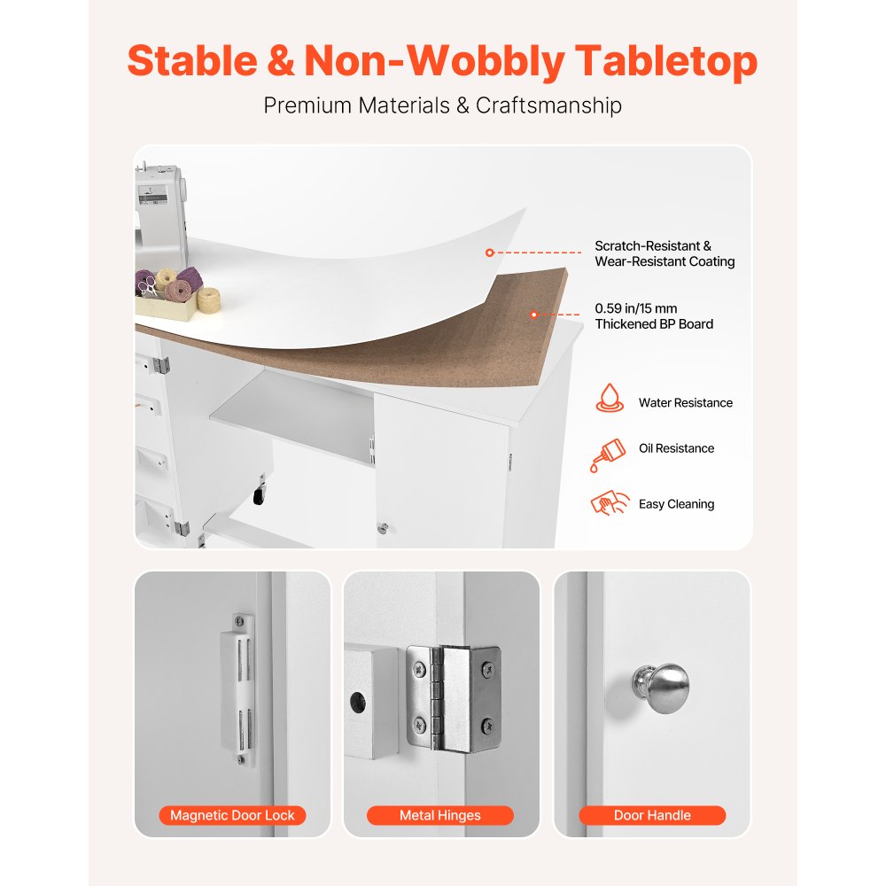 Πτυσσόμενο τραπέζι ραπτικής VEVOR, τραπέζι πολλαπλών χρήσεων ραπτομηχανής με ντουλάπι, συμπαγής σχεδιασμός, ρόδες, ξύλινα μανταλάκια, δίσκοι αποθήκευσης και ράφι, μαγνητική πόρτα, σταθμός χειροτεχνίας και βοηθητικό γραφείο για το σπίτι, λευκό Πτυσσόμενο τραπέζι ραπτικής VEVOR, τραπέζι πολλαπλών χρήσεων ραπτομηχανής με ντουλάπι, συμπαγής σχεδιασμός, ρόδες, ξύλινα μανταλάκια, δίσκοι αποθήκευσης και ράφι, μαγνητική πόρτα, σταθμός χειροτεχνίας και βοηθητικό γραφείο για το σπίτι, λευκό