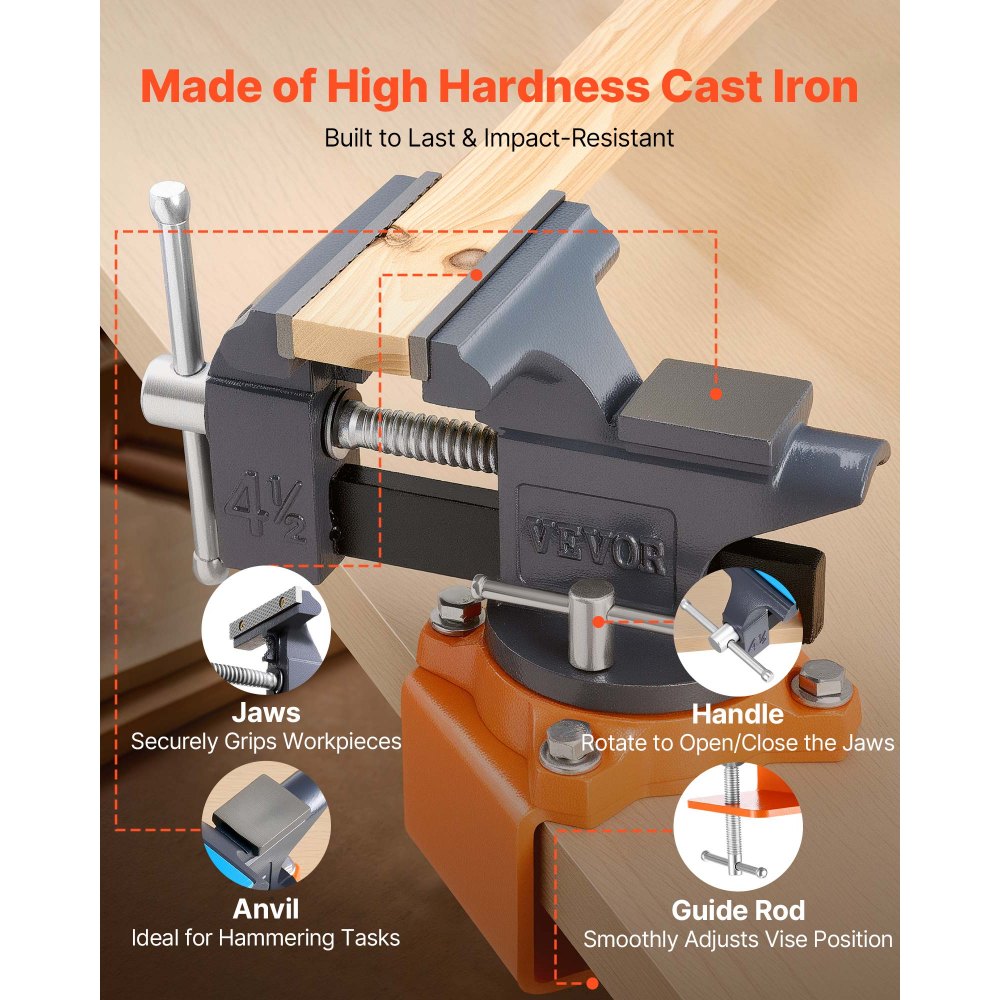 Μέγγενη πάγκου VEVOR, 4,5 ιντσών, φορητή μέγγενη πάγκου εργασίας με περιστρεφόμενη βάση 270°, περιστρεφόμενο σφιγκτήρα πάγκου γρήγορης απελευθέρωσης, κατασκευή από χυτοσίδηρο, για ξυλουργική, μεταλλουργία, τρύπημα, πριόνισμα, κοπή αγωγών Μέγγενη πάγκου VEVOR, 4,5 ιντσών, φορητή μέγγενη πάγκου εργασίας με περιστρεφόμενη βάση 270°, περιστρεφόμενο σφιγκτήρα πάγκου γρήγορης απελευθέρωσης, κατασκευή από χυτοσίδηρο, για ξυλουργική, μεταλλουργία, τρύπημα, πριόνισμα, κοπή αγωγών