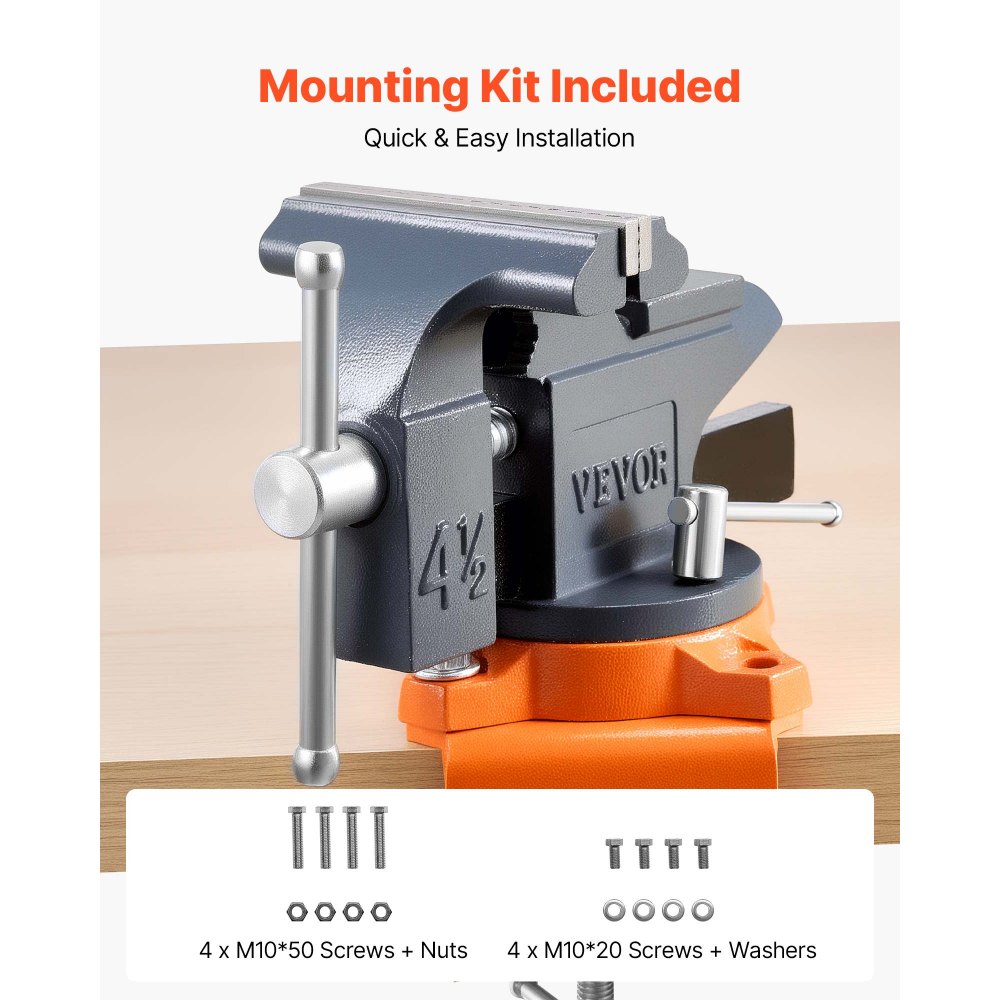 Μέγγενη πάγκου VEVOR, 4,5 ιντσών, φορητή μέγγενη πάγκου εργασίας με περιστρεφόμενη βάση 270°, περιστρεφόμενο σφιγκτήρα πάγκου γρήγορης απελευθέρωσης, κατασκευή από χυτοσίδηρο, για ξυλουργική, μεταλλουργία, τρύπημα, πριόνισμα, κοπή αγωγών Μέγγενη πάγκου VEVOR, 4,5 ιντσών, φορητή μέγγενη πάγκου εργασίας με περιστρεφόμενη βάση 270°, περιστρεφόμενο σφιγκτήρα πάγκου γρήγορης απελευθέρωσης, κατασκευή από χυτοσίδηρο, για ξυλουργική, μεταλλουργία, τρύπημα, πριόνισμα, κοπή αγωγών
