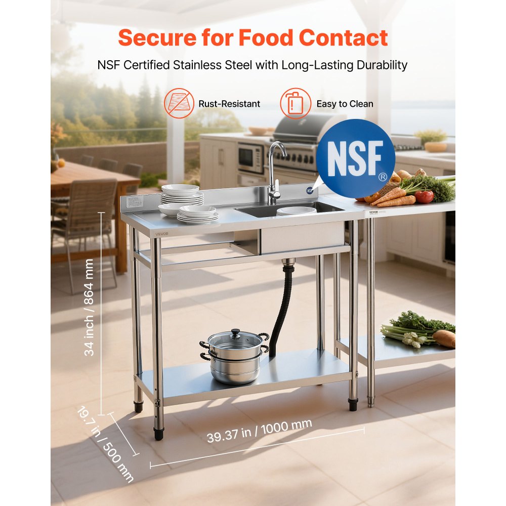 Νιπτήρας κουζίνας VEVOR από ανοξείδωτο χάλυβα, ελεύθερος επαγγελματικός νεροχύτης κουζίνας με μία λεκάνη και βρύση, 1000 x 500 x 940 mm, αριστερός νιπτήρας με σωλήνα ζεστού και κρύου νερού για γκαράζ, εστιατόριο, πλυντήριο Νιπτήρας κουζίνας VEVOR από ανοξείδωτο χάλυβα, ελεύθερος επαγγελματικός νεροχύτης κουζίνας με μία λεκάνη και βρύση, 1000 x 500 x 940 mm, αριστερός νιπτήρας με σωλήνα ζεστού και κρύου νερού για γκαράζ, εστιατόριο, πλυντήριο