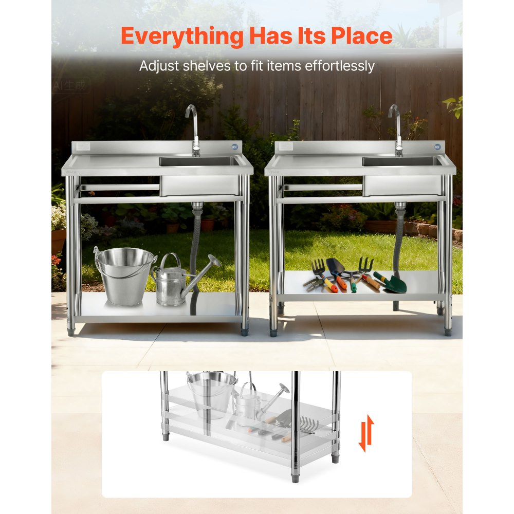 Νιπτήρας κουζίνας VEVOR από ανοξείδωτο χάλυβα, ελεύθερος επαγγελματικός νεροχύτης κουζίνας με μία λεκάνη και βρύση, 1000 x 500 x 940 mm, αριστερός νιπτήρας με σωλήνα ζεστού και κρύου νερού για γκαράζ, εστιατόριο, πλυντήριο Νιπτήρας κουζίνας VEVOR από ανοξείδωτο χάλυβα, ελεύθερος επαγγελματικός νεροχύτης κουζίνας με μία λεκάνη και βρύση, 1000 x 500 x 940 mm, αριστερός νιπτήρας με σωλήνα ζεστού και κρύου νερού για γκαράζ, εστιατόριο, πλυντήριο
