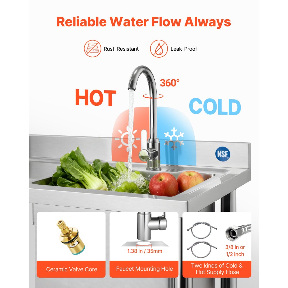 Νιπτήρας κουζίνας VEVOR από ανοξείδωτο χάλυβα, ελεύθερος επαγγελματικός νεροχύτης κουζίνας με μία λεκάνη και βρύση, 1000 x 500 x 940 mm, αριστερός νιπτήρας με σωλήνα ζεστού και κρύου νερού για γκαράζ, εστιατόριο, πλυντήριο Νιπτήρας κουζίνας VEVOR από ανοξείδωτο χάλυβα, ελεύθερος επαγγελματικός νεροχύτης κουζίνας με μία λεκάνη και βρύση, 1000 x 500 x 940 mm, αριστερός νιπτήρας με σωλήνα ζεστού και κρύου νερού για γκαράζ, εστιατόριο, πλυντήριο