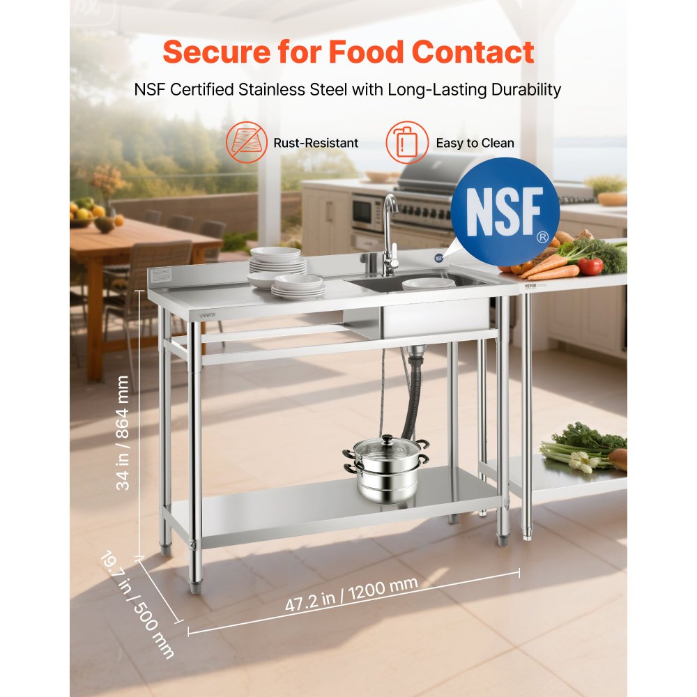 Νιπτήρας κουζίνας VEVOR από ανοξείδωτο χάλυβα, ελεύθερος επαγγελματικός νεροχύτης κουζίνας με μία λεκάνη και βρύση, πάγκος εργασίας με αριστερό νιπτήρα και σωλήνα ζεστού και κρύου νερού για πλυντήριο ρούχων, γκαράζ, εστιατόριο, 1200x500x940mm Νιπτήρας κουζίνας VEVOR από ανοξείδωτο χάλυβα, ελεύθερος επαγγελματικός νεροχύτης κουζίνας με μία λεκάνη και βρύση, πάγκος εργασίας με αριστερό νιπτήρα και σωλήνα ζεστού και κρύου νερού για πλυντήριο ρούχων, γκαράζ, εστιατόριο, 1200x500x940mm