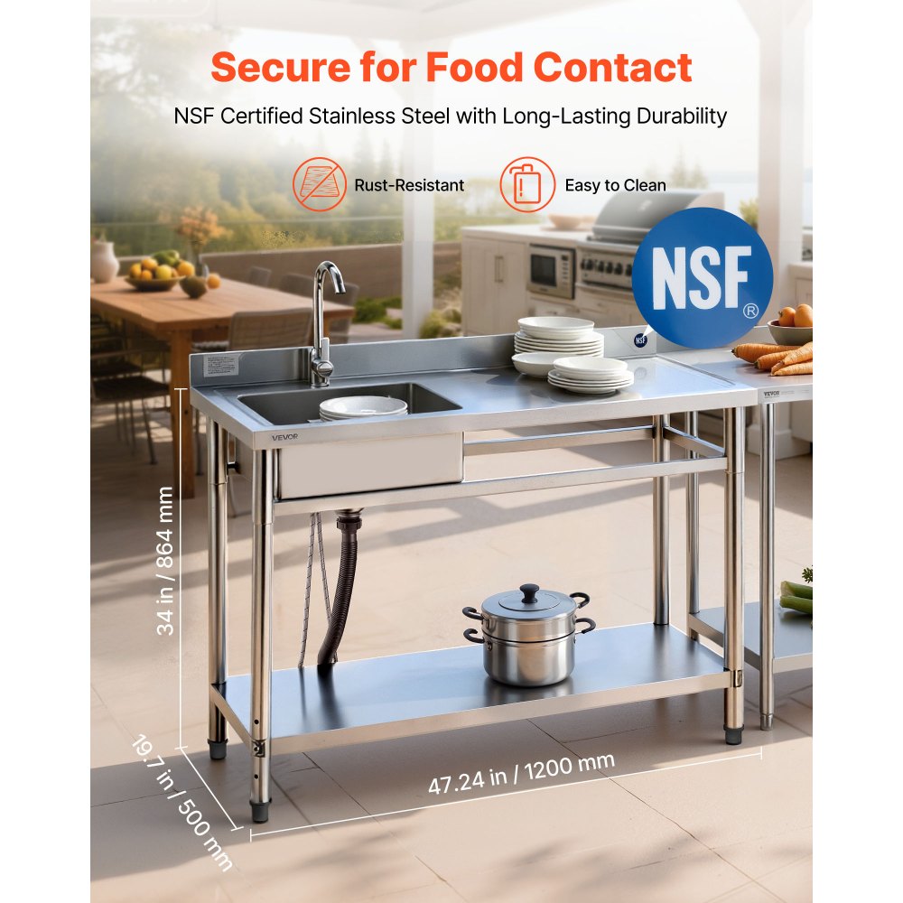 Νιπτήρας κουζίνας VEVOR από ανοξείδωτο χάλυβα, ανεξάρτητος επαγγελματικός νεροχύτης κουζίνας με μία λεκάνη και βρύση, πάγκος εργασίας με νιπτήρα δεξιάς τοποθέτησης και σωλήνα ζεστού και κρύου νερού για πλυντήριο ρούχων εστιατορίου και γκαράζ, 1200x500x940 Νιπτήρας κουζίνας VEVOR από ανοξείδωτο χάλυβα, ανεξάρτητος επαγγελματικός νεροχύτης κουζίνας με μία λεκάνη και βρύση, πάγκος εργασίας με νιπτήρα δεξιάς τοποθέτησης και σωλήνα ζεστού και κρύου νερού για πλυντήριο ρούχων εστιατορίου και γκαράζ, 1200x500x940