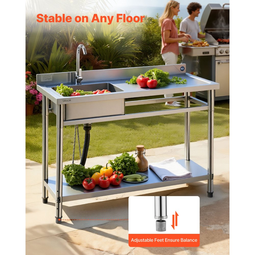 Νιπτήρας κουζίνας VEVOR από ανοξείδωτο χάλυβα, ανεξάρτητος επαγγελματικός νεροχύτης κουζίνας με μία λεκάνη και βρύση, πάγκος εργασίας με νιπτήρα δεξιάς τοποθέτησης και σωλήνα ζεστού και κρύου νερού για πλυντήριο ρούχων εστιατορίου και γκαράζ, 1200x500x940 Νιπτήρας κουζίνας VEVOR από ανοξείδωτο χάλυβα, ανεξάρτητος επαγγελματικός νεροχύτης κουζίνας με μία λεκάνη και βρύση, πάγκος εργασίας με νιπτήρα δεξιάς τοποθέτησης και σωλήνα ζεστού και κρύου νερού για πλυντήριο ρούχων εστιατορίου και γκαράζ, 1200x500x940