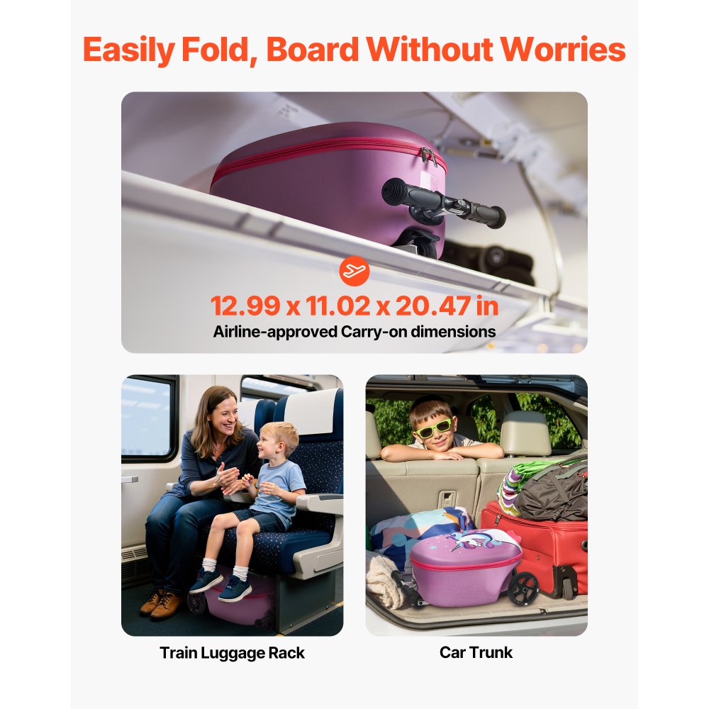 Βαλίτσα VEVOR Ride-on, χωρητικότητας 20 λίτρων, παιδική βαλίτσα σκούτερ 20 ιντσών με τροχούς Flash PU, ρυθμιζόμενη λαβή και αντιολισθητική λαβή TPR, πτυσσόμενη και ελαφριά βαλίτσα σκούτερ για παιδιά ηλικίας 5+ ετών, μωβ Βαλίτσα VEVOR Ride-on, χωρητικότητας 20 λίτρων, παιδική βαλίτσα σκούτερ 20 ιντσών με τροχούς Flash PU, ρυθμιζόμενη λαβή και αντιολισθητική λαβή TPR, πτυσσόμενη και ελαφριά βαλίτσα σκούτερ για παιδιά ηλικίας 5+ ετών, μωβ